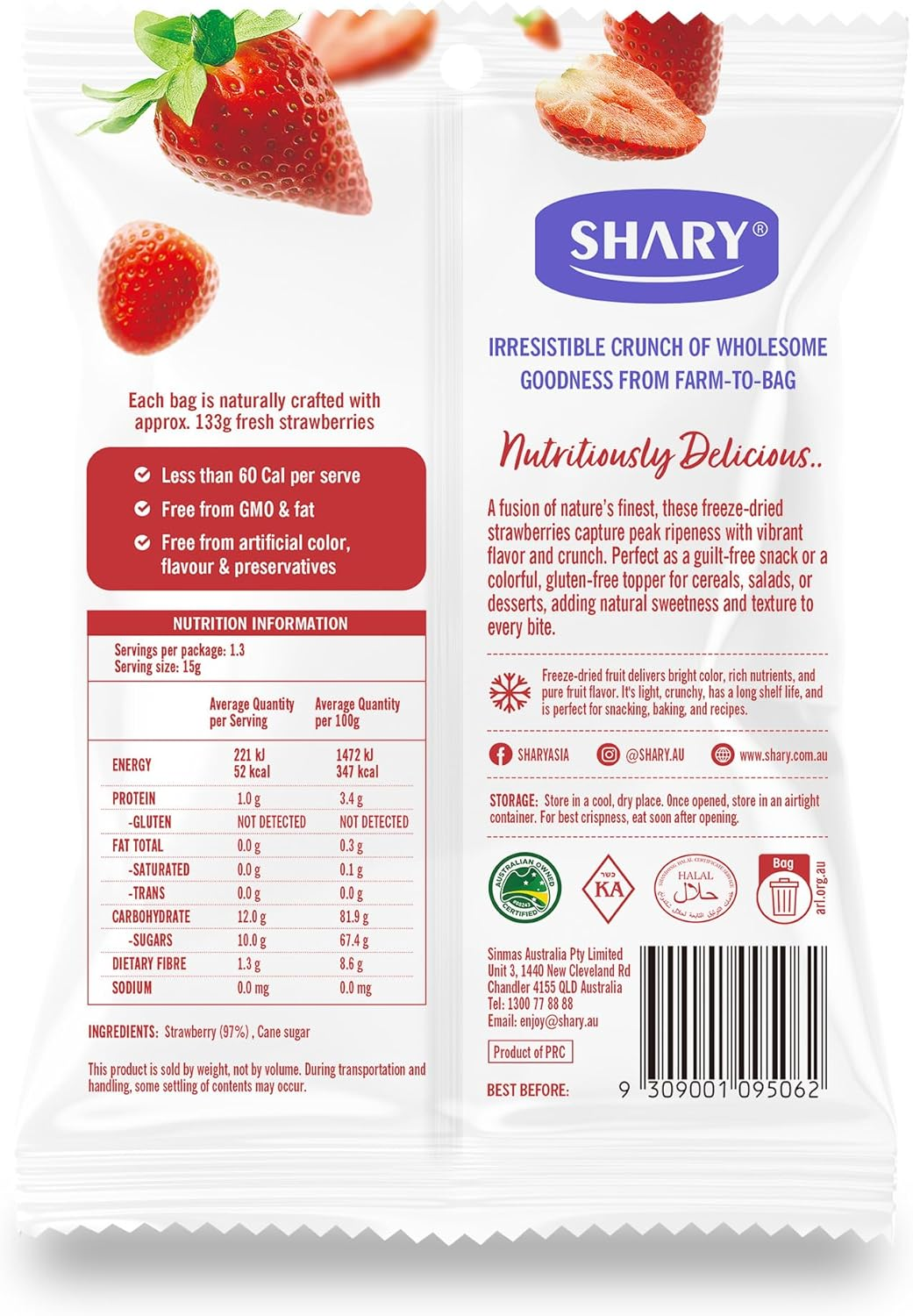 Shary Strawberry Crisps, Freeze-Dried Fruit Snack &ndash; 12 Pack X 20G, 100% Natural, Vegan & Gluten-Free Healthy Snack image number 3