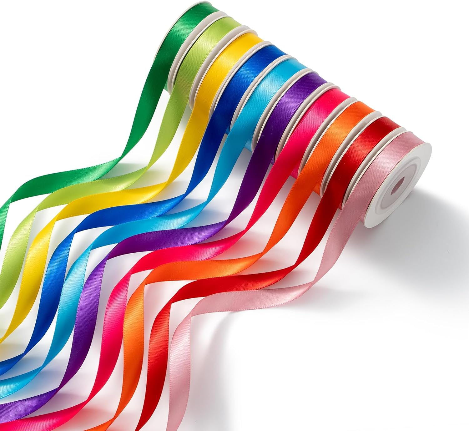 Satin Ribbon Rainbow Double Faced Ribbon 10 Colors,3/8 Inch X 5 Yd Fabric Ribbons for Gift Wrapping Flower Bouquet Wedding Decoration Bows10 Rolls image number 2