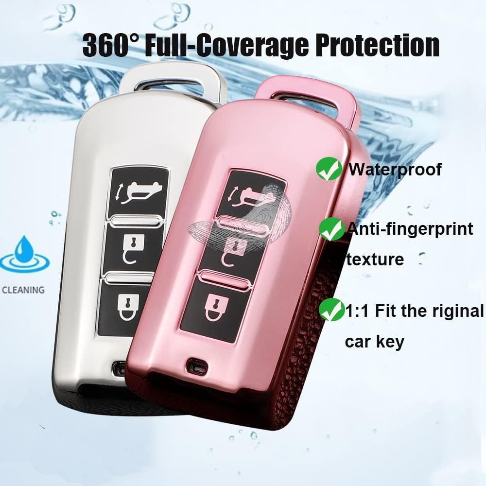 HIBEYO Key Fob Cover for Mitsubishi Outlander Sport Eclipse Cross ASX Mirage Fortis Car Accessoreis with Keychains 2022 - Pink image number 4