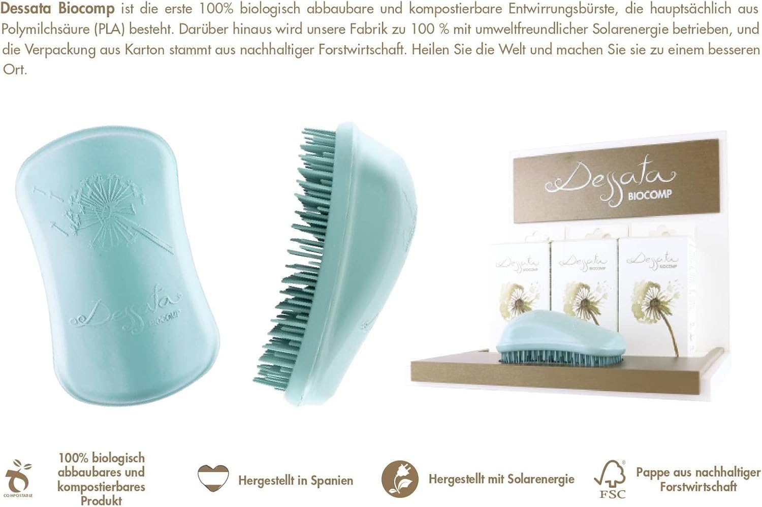 Dessata Anti-Tangle Brush Detangling Hair Brush Biocomp 100% Biodegradable & Compostable image number 6