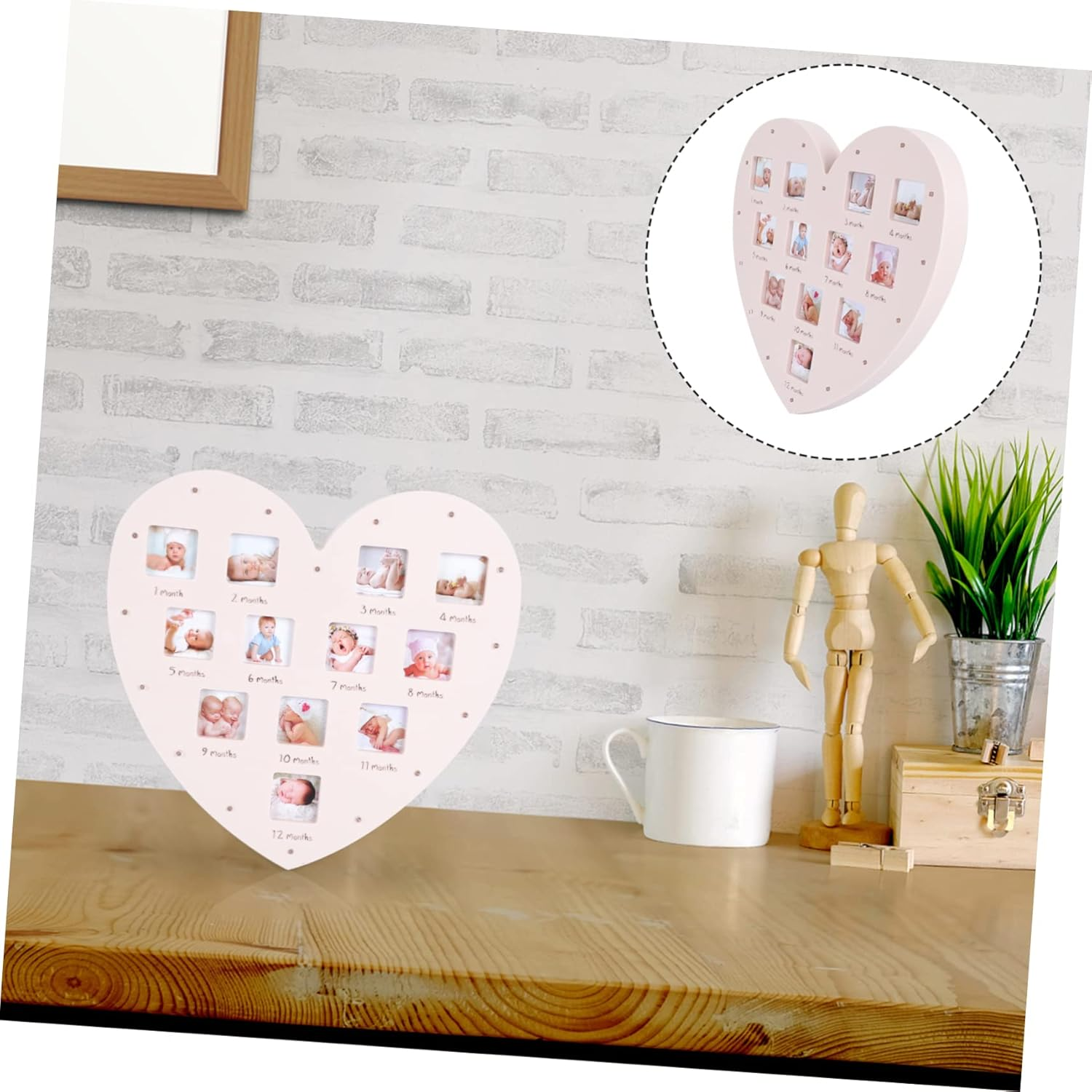 SECFOU Growth Record Photo Frame Heart Shape Light for First Year Memories Decorations image number 2