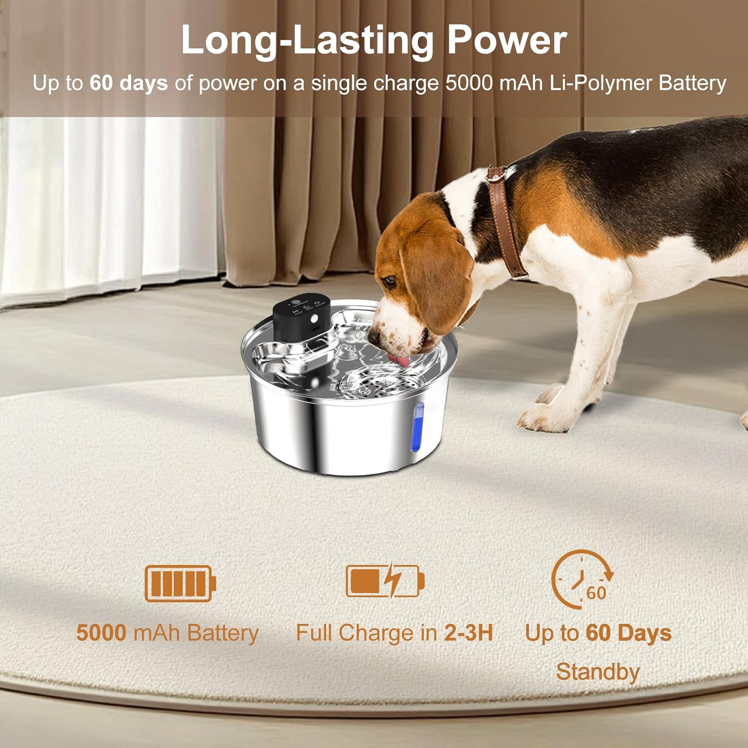 Wireless Cat Water Fountain Stainless Steel, 7L 5000Mah Rechargeable Battery Operated Cat Water Dispenser, Cordless Pet Waterfountain for Cats & Dogs with Motion Sensor, Quiet Pump, Multi-Filtration image number 2