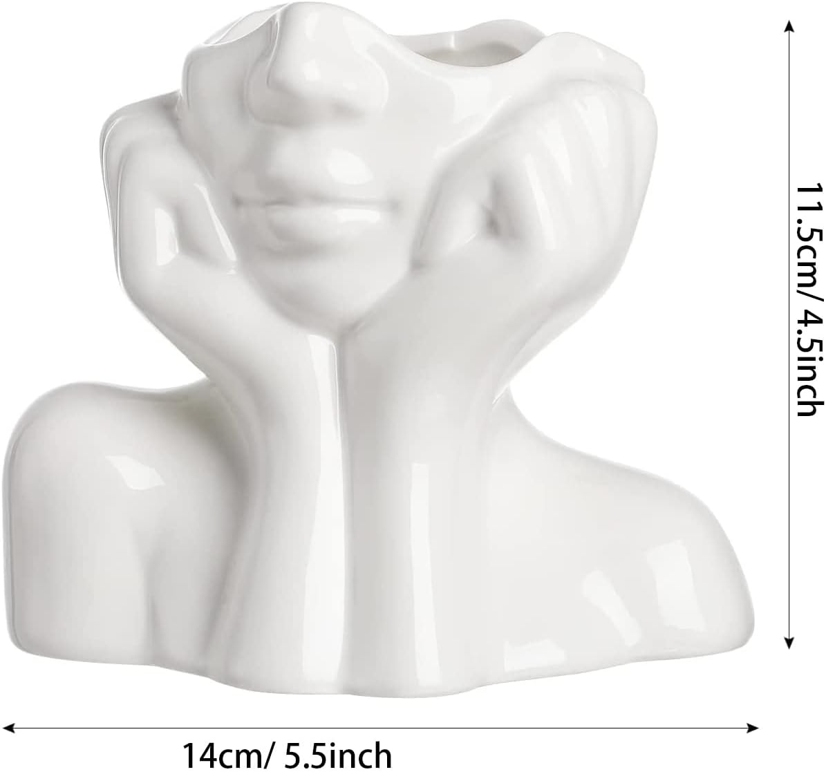 White Ceramic Face Vase - Flower Vase Desk Decor Female Form Head Bust Vase for Modern Home Living Room Table Bookshelf Decor image number 4