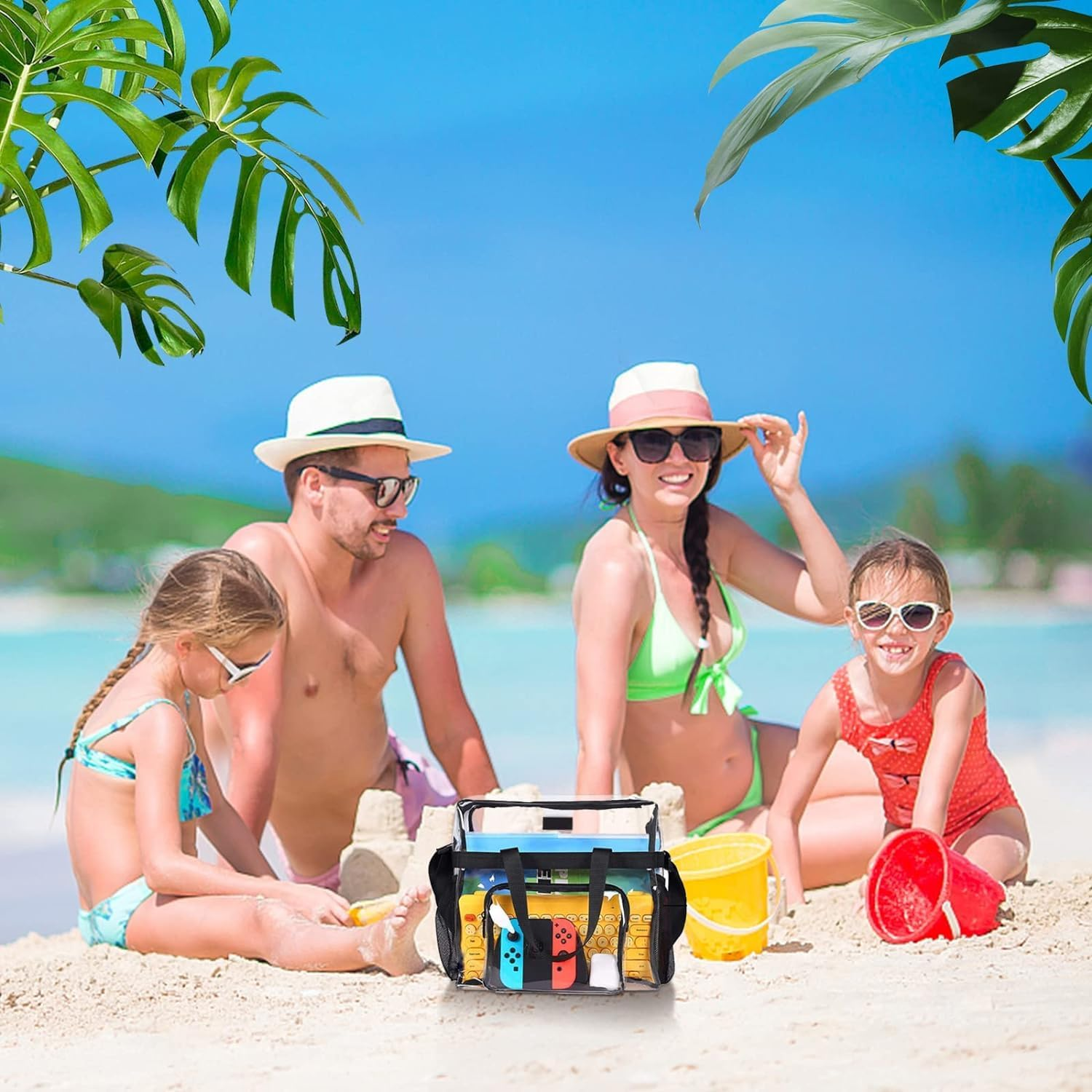 Homiliky Clear Toiletry Bag, PVC Waterproof Transparent Cosmetic Storage Bag Portable Travel Makeup Tote Bag for Women Men Lightweight Tote Shoulder Bag with Handles for Beach Stadium Sports image number 5