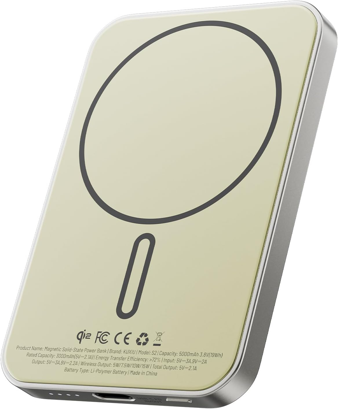 KU XIU S2 Solid-State Magnetic Wireless Power Bank 5000Mah, Qi2-Certified 15W Fast Charging Portable Battery Pack, High Energy Density & Safe Design, Travel-Friendly Wireless Charger for Iphone 17&ndash;12