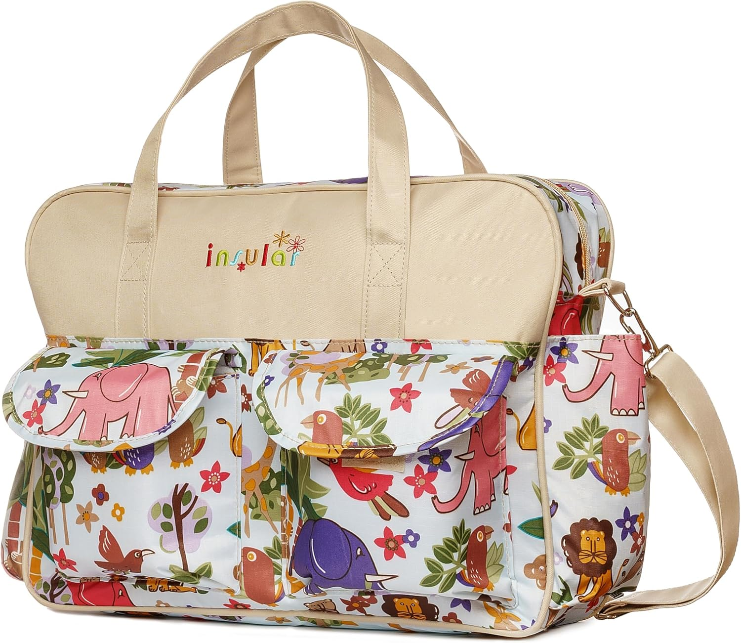 Diaper Bag Women Tote Bag Nylon Nappy Bag Durable Shoulder Bag Pregnant Handle Bag, Multi, Large, Animal, Large image number 1