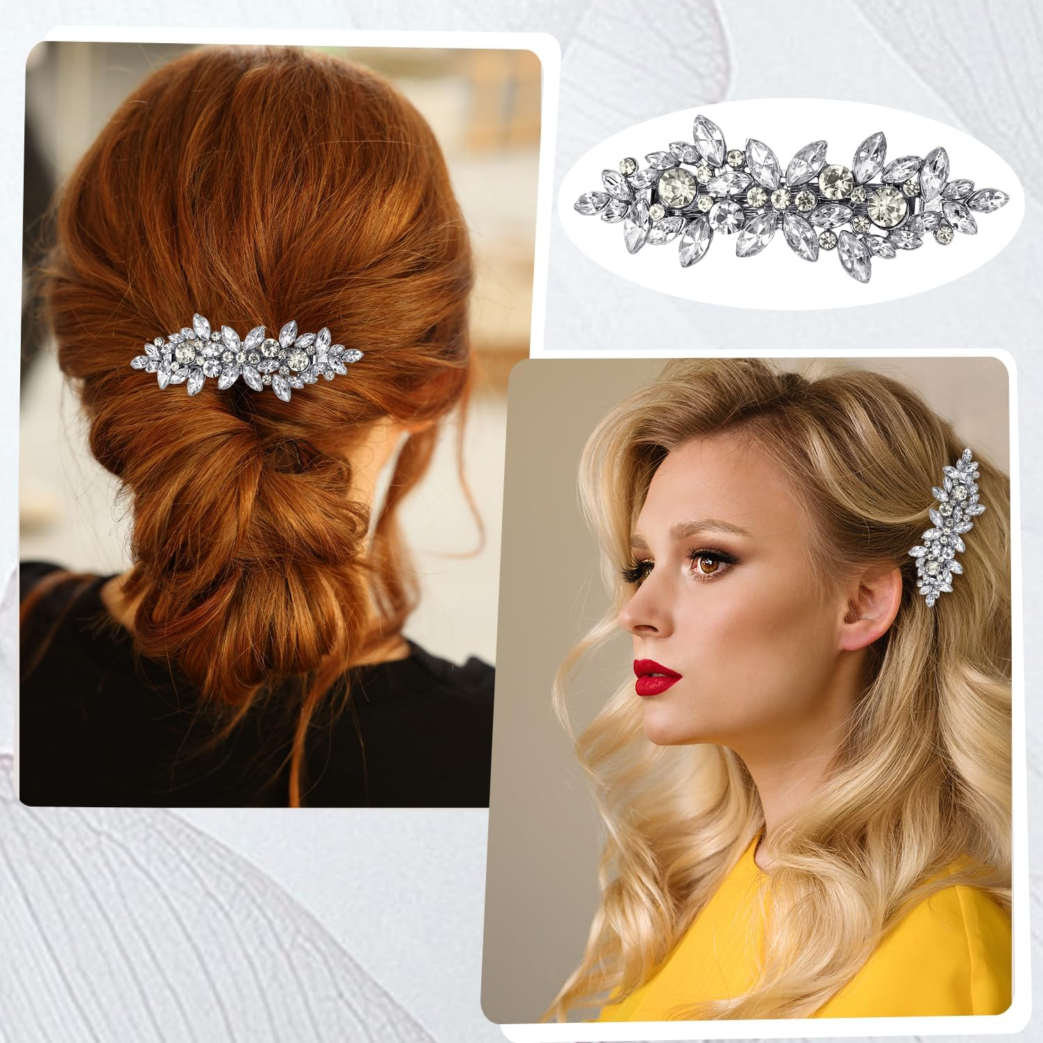 Rhinestone Hair Clips for Women | Silver Hair Clips | Wedding Hair Accessories for Women | Flower Hair Clip for Long Hair Wedding Bridal and Prom image number 3