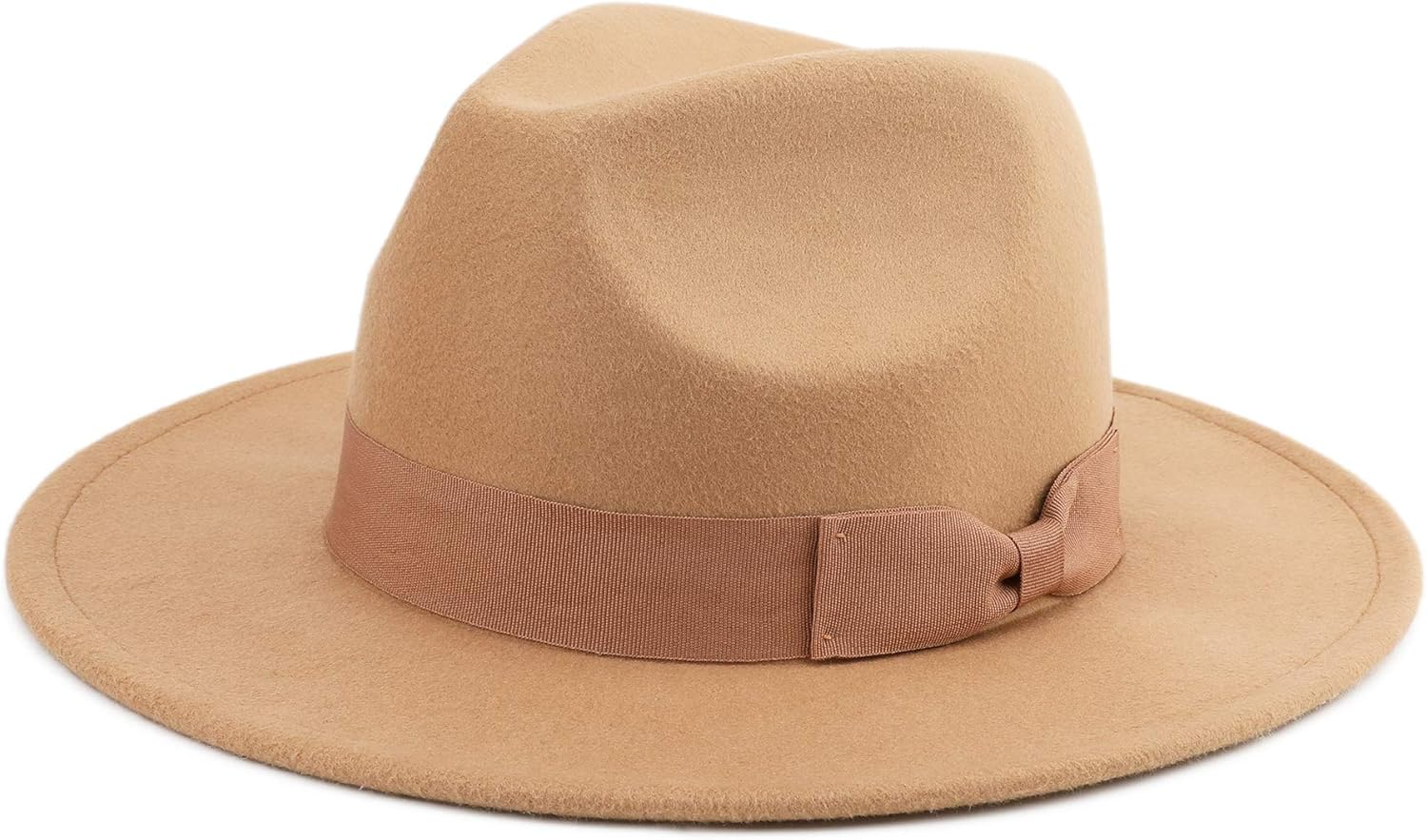 Besoogii Classic Wide Brim Women Men Fedora Hat with Belt Buckle Felt Panama Hat image number 2