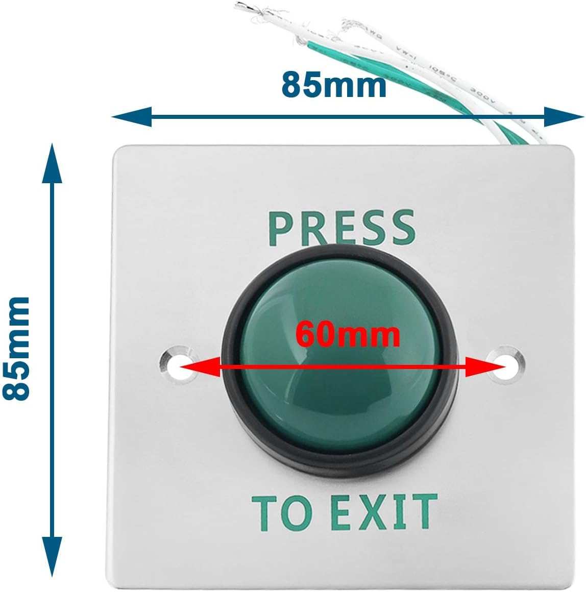 Ecsing 1Pc Push to Exit Button Switch Green Press to Exit Switch Brushed Stainless Steel Finish Panel Door Button with Screws for Access Control Lock image number 6