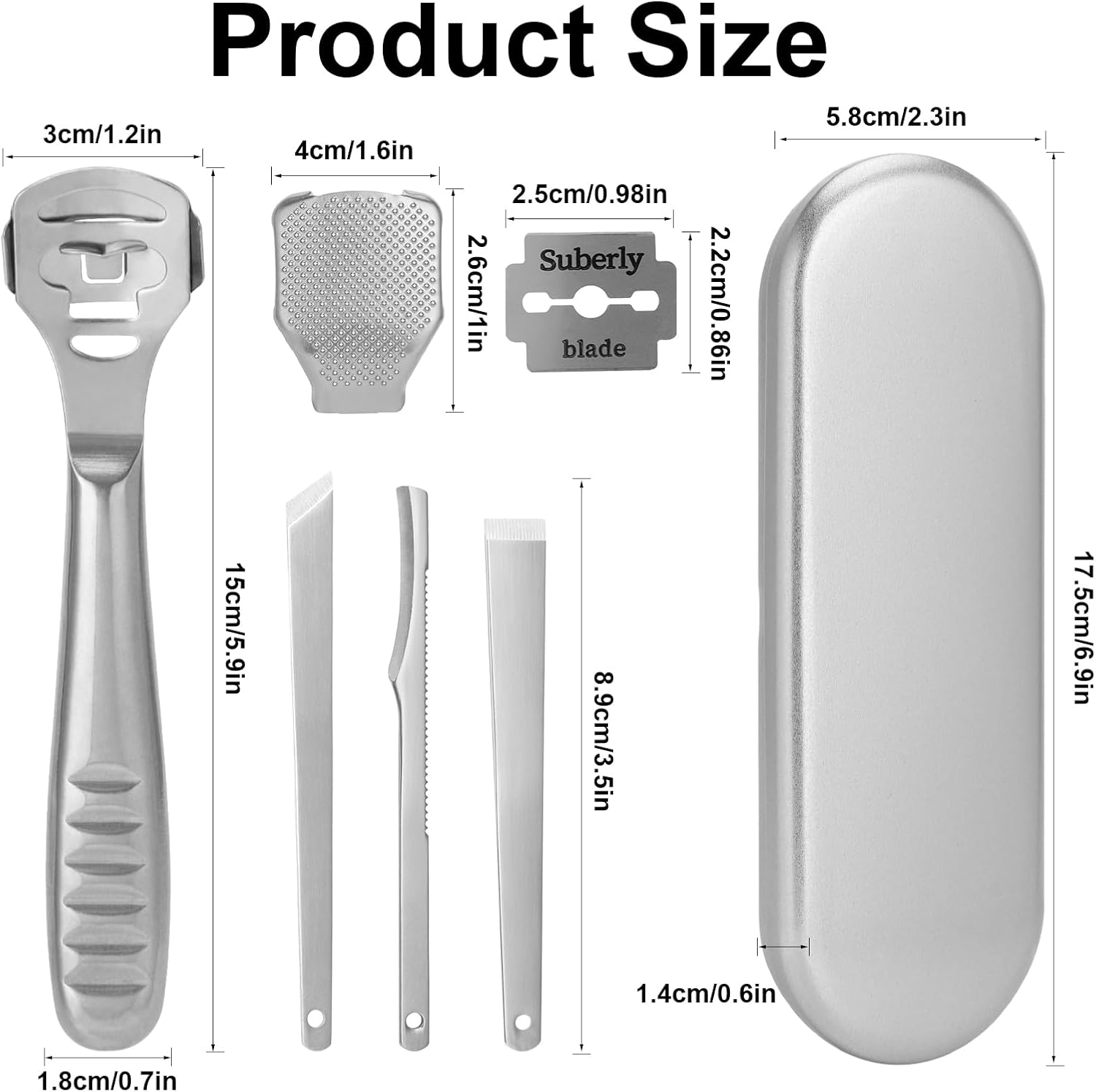 Callus Remover, Foot Scraper, Stainless Steel Callus Planer with 10 Replacement Blades Silver and 3 Foot File Scraper, Callus Removal, Foot Callus Rasp, Pedicure Set, Foot Care for Wet and Dry Feet image number 4