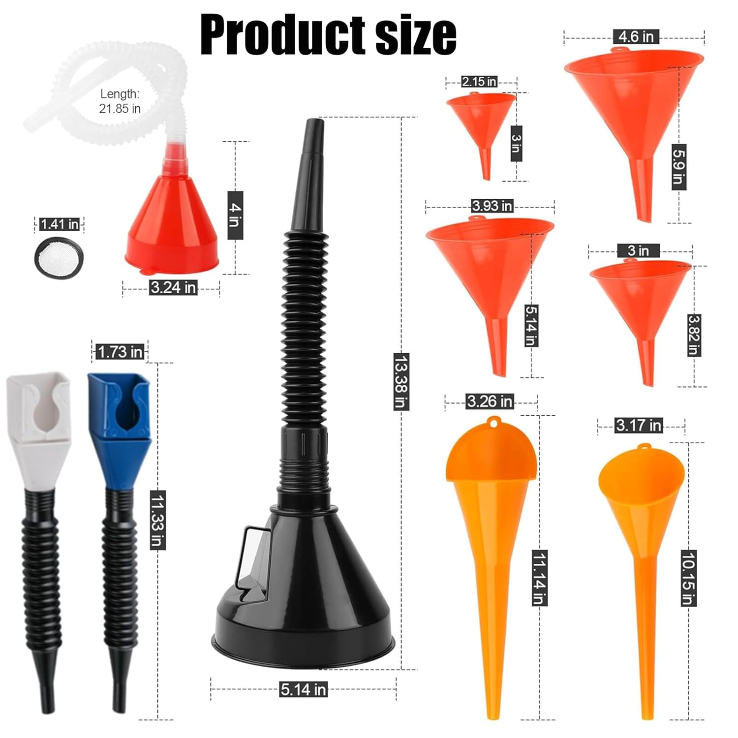 Professional 10-Piece Fuel Funnel Set for Easy Oil Changes - Flexible Right Angle Design,Anti-Spill Filter,Universal for Water/Gasoline/Engine Fluids image number 2