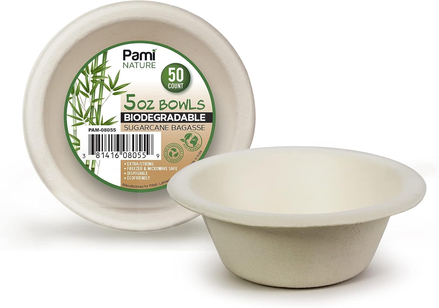 PAMI 100% Biodegradable Sugarcane Bowls [Pack of 50] Natural Compostable Soup Bowls- Planet-Friendly Bagasse Bowls for Hot & Cold Uses- Heavy-Duty Disposable Microwavable Paper Serving Bowls (5 Oz.) image number 5