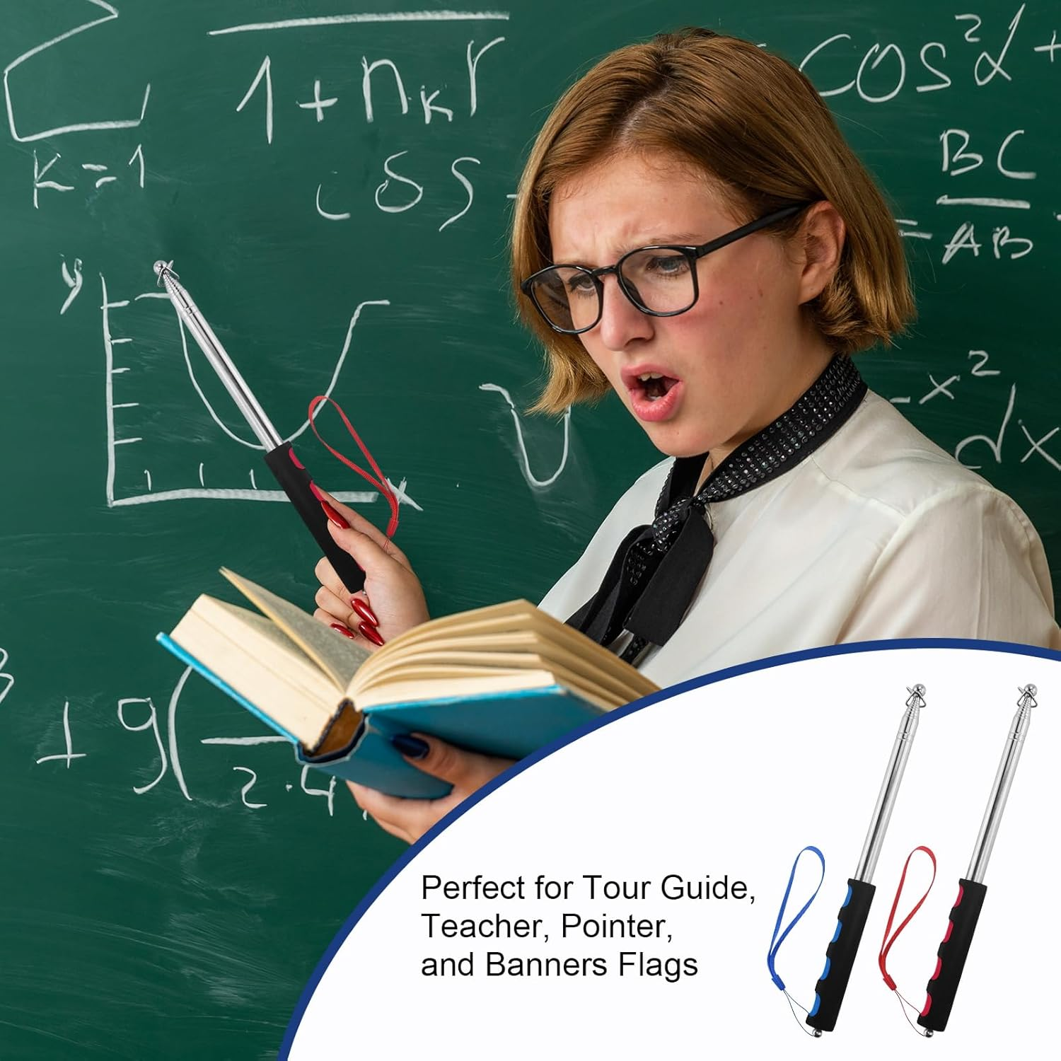 6.5Ft (200Cm) Telescopic Handheld Flagpole, 2 Pcs Retractable Banner Pole Portable Tour Guide Flag Pole Pointer Stainless Steel Teaching Pointer Stick for Tour Guide Teaching (Blue & Red) image number 6
