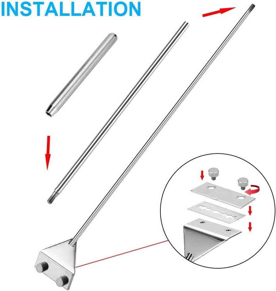 Poemtian Stainless Steel Algae Scraper Blade Fish Tank Glass Cleaner, Extendable Handle, with 10 Blades for Glass Aquarium Fish Tank