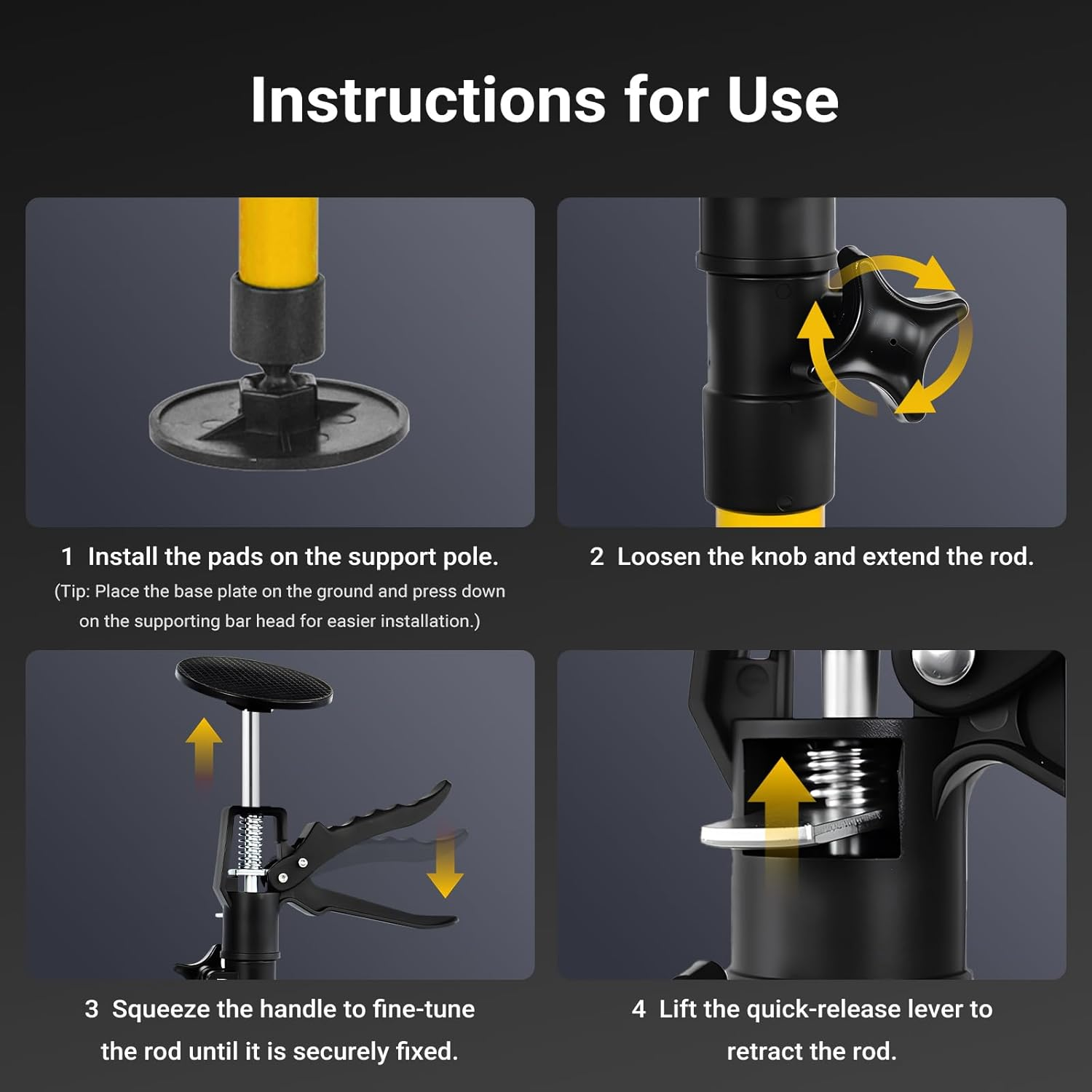 LIWEGHT 2 Pack Cabinet Jack, 50-115Cm Third Hand Tools Height-Adjustable Support Pole, Telescopic Support Pole, for Woodworking, Drywall Jack, Upper Cabinet Installation (Yellow, 50-115Cm) image number 1