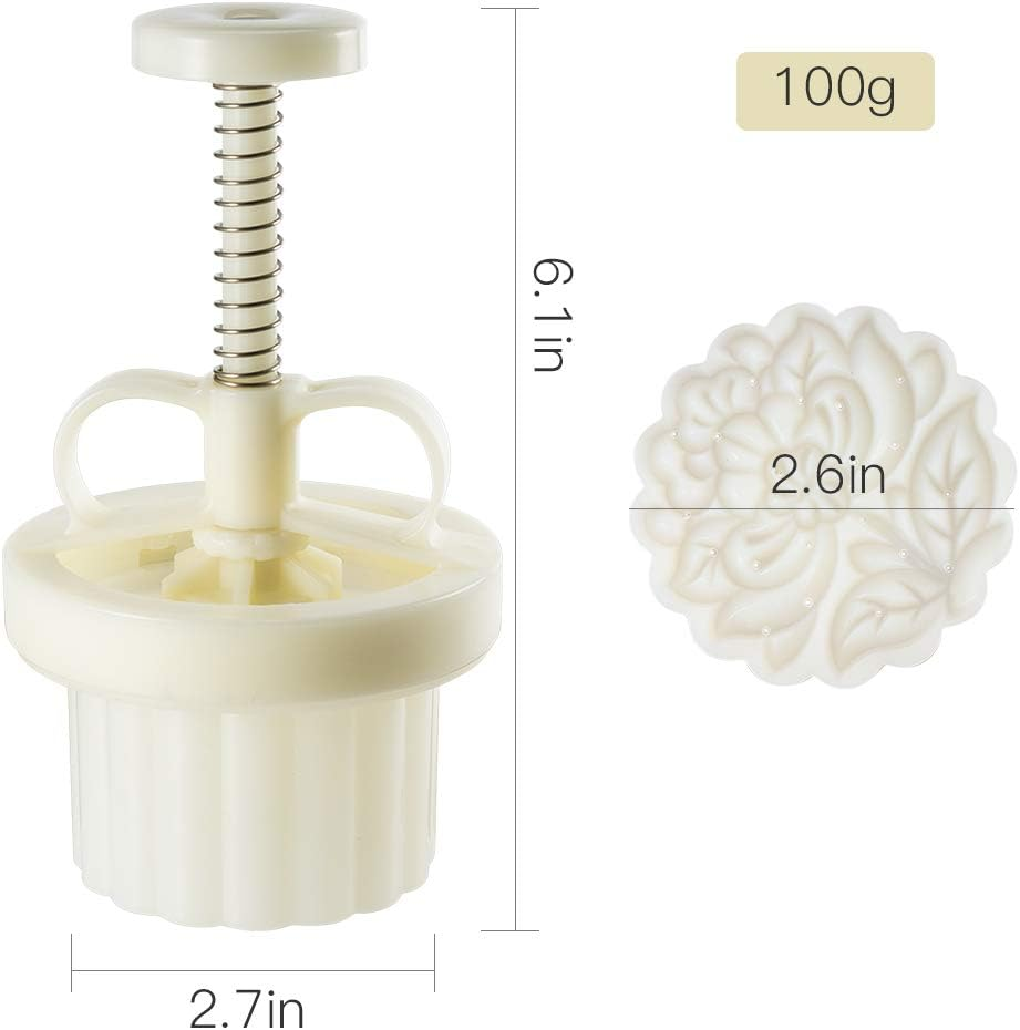 Moon Cake Mold Set Cookie Stamp 5Pcs 100G Stamps, Thickness Adjustable DIY Cookie Press Decoration Cake Mold Hand Cutter Set image number 6
