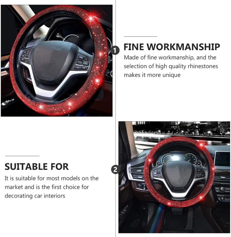 BESTOYARD 15 Inch Steering Wheel Cover with Rhinestone Design Non-Slip Car Wheel Protector Universal Fit for Enhanced Safety and Stylish Interior image number 4
