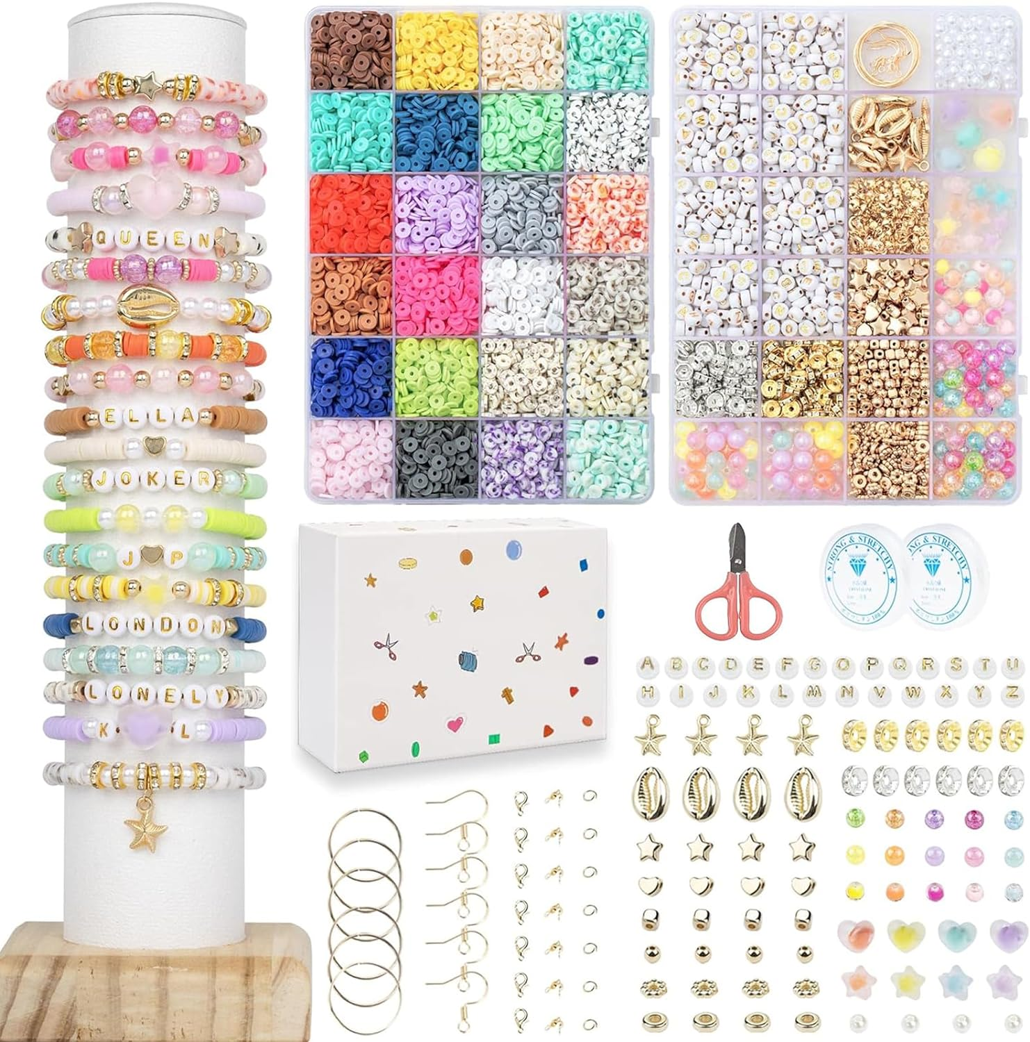 Clay Bead Bracelet Kit,Bead Bracelet Kit,48 Grid Clay Beads with Letter Beads,Colorful Shape and Rich Color,Friendship Bracelet Kit for Adults,Jewelry Making Kit image number 4