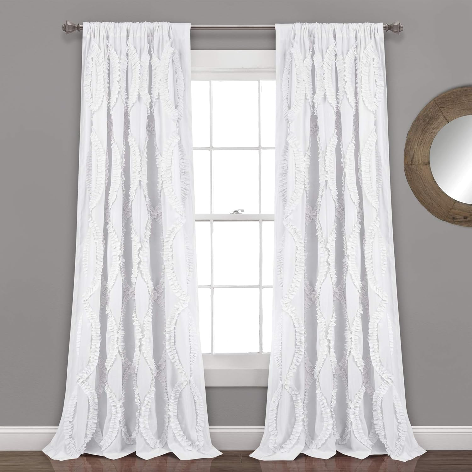 Lush Decor Lush D&Eacute;COR, White Avon Window Panel for Living, Dining Room, Bedroom (Single Curtain), 108&rdquo; X 54
