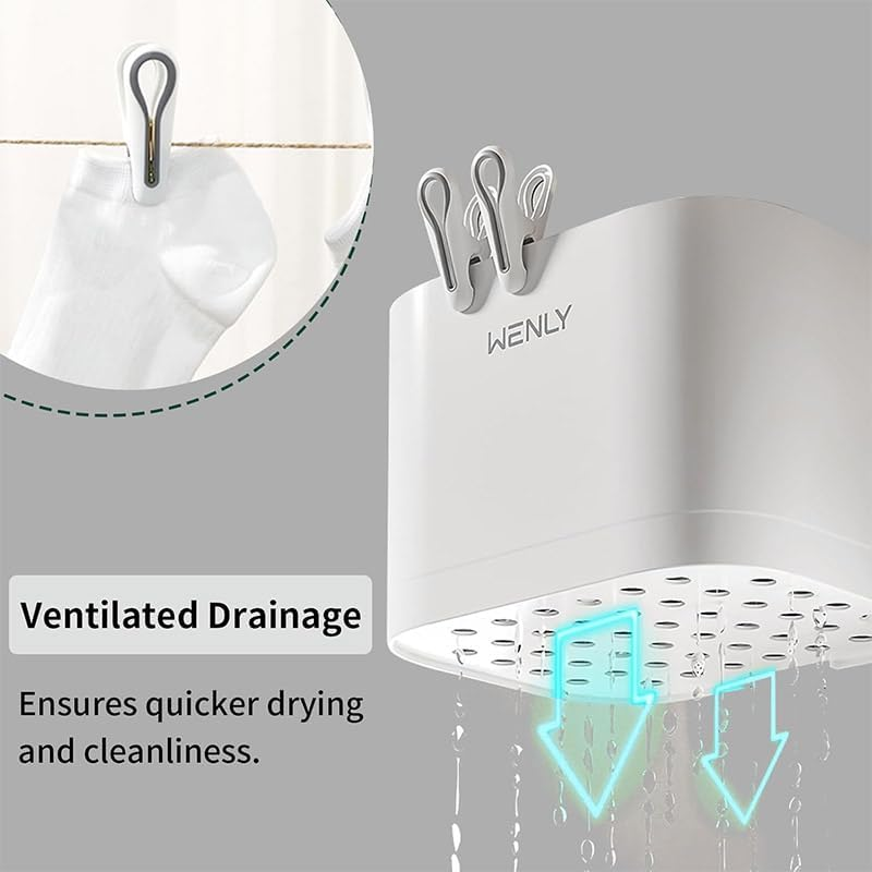 AIMALL 24 PCS Non-Marking Clothes Hanging Clips - Windproof Anti-Slip Hosiery Clips with Storage Basket for Home, Dormitory, and Household Use image number 5