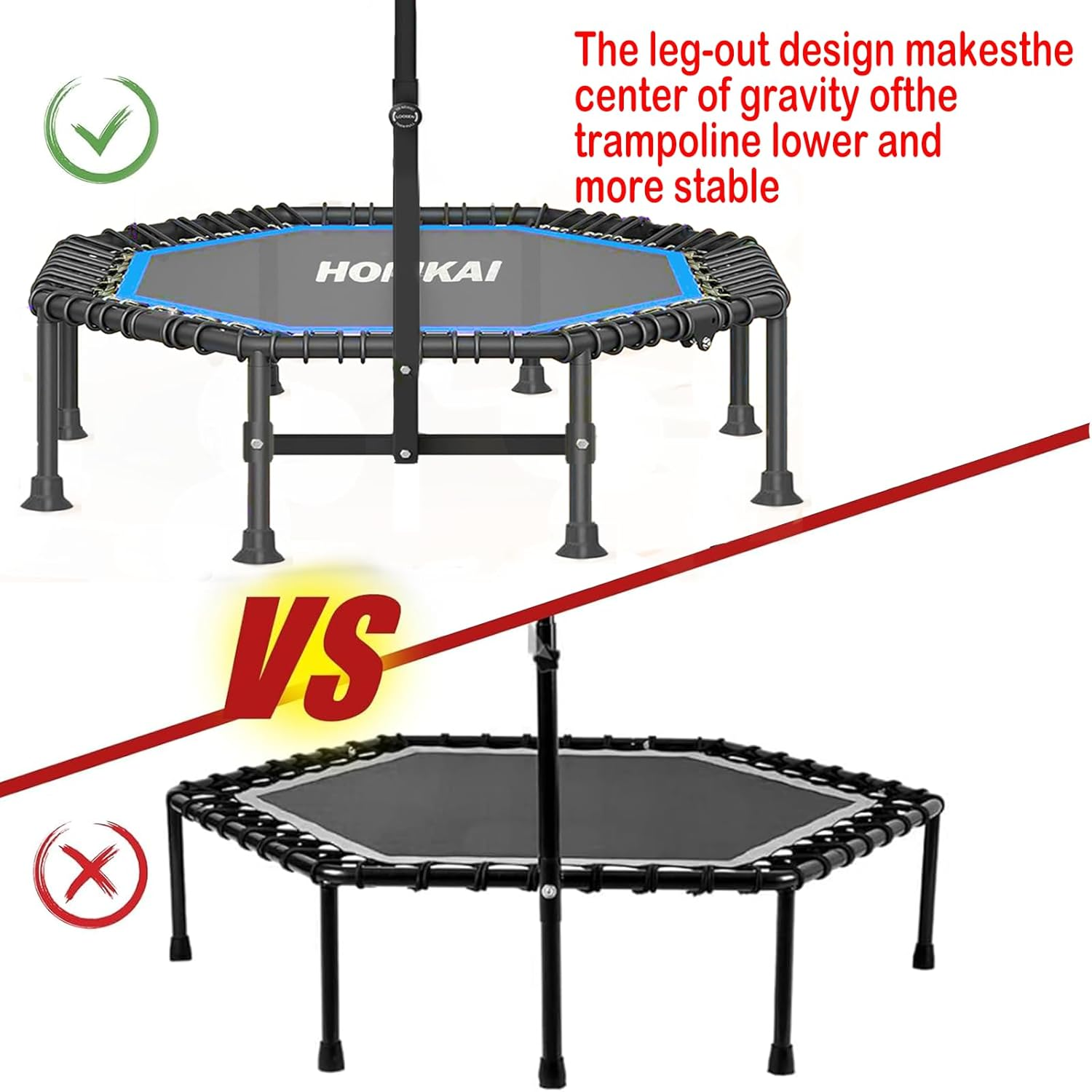 HOMKAI 51" Foldable Mini Trampoline Rebounder, Fitness Trampolines, T Shape Adjustable Foam Handle, Stable & Quiet Exercise Rebounder for Kids Adults Indoor Outdoor Workout