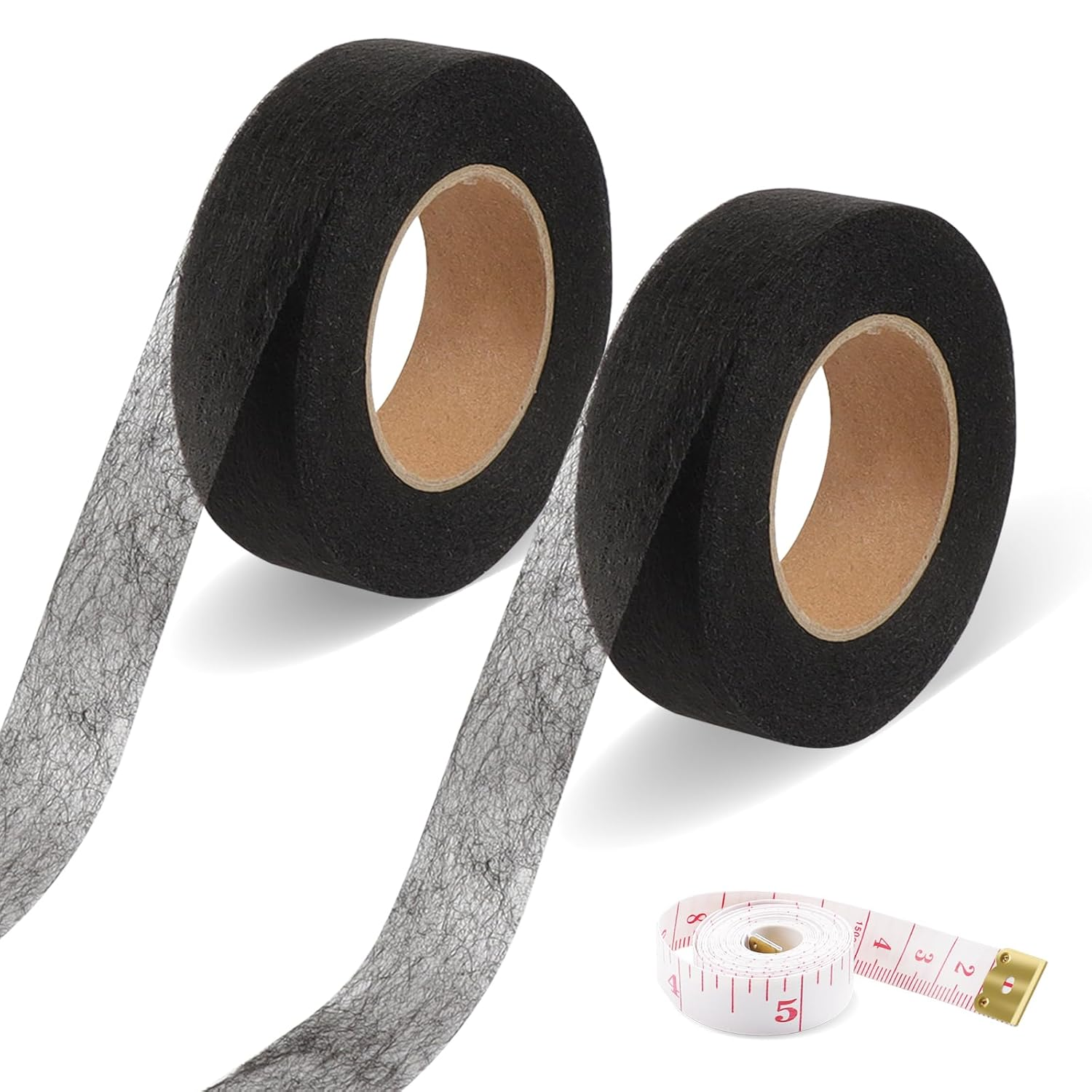 TECDW 2-Pack Hemming Tape Iron on with 2 Measuring Tapes,2 Cm Wide 24 M Long Fashion Tape,Hemming Tape Hem Tape for Clothing,Household Items Such as Jeans,Skirts,Shirts,Curtains (Black)