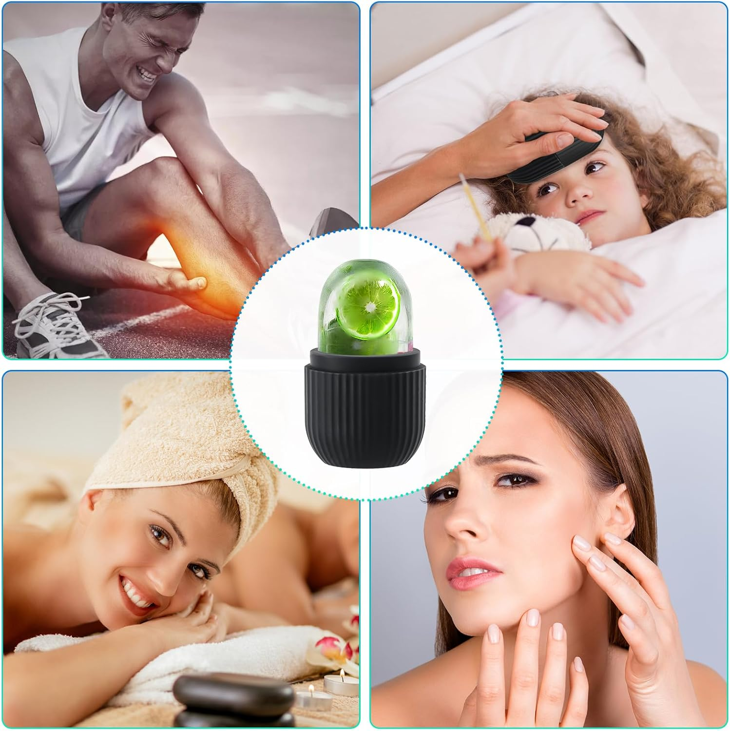 Ice Roller for Face, Eyes and Neck - Reusable Ice Roller - Instant Cooling and Puffiness Reduction - Face Massage for Puffiness - Manual Eye Massager for Wrinkles - Natural Skincare Tool (Black) image number 6