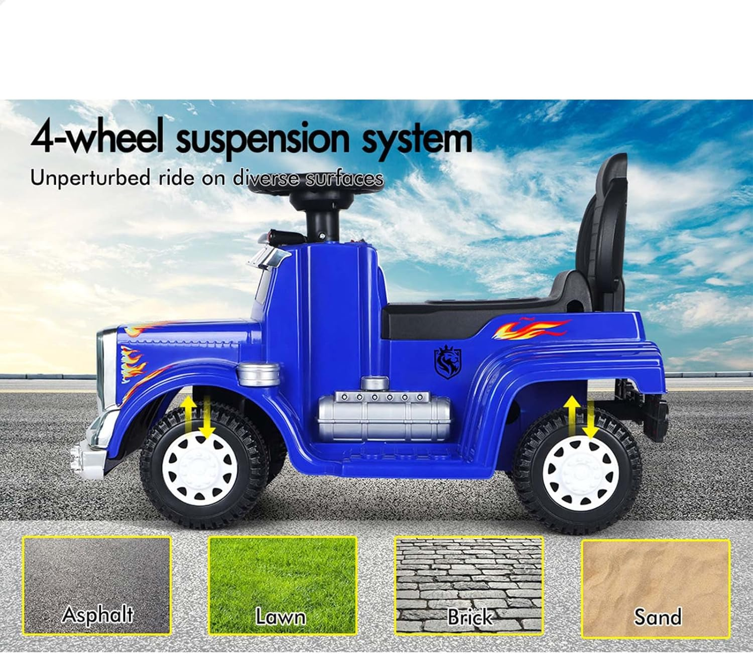 ALFORDSON Kids 6V Motor Ride on Truck, Ride-On Car Toy with Music Player LED Lights, Eletric Riding Car Design Vehicle SUV Tractor Toy, Blue