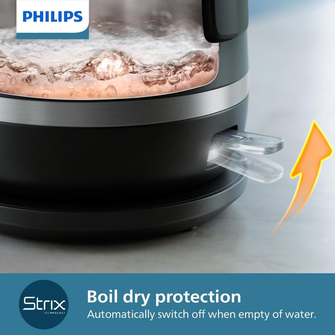 Philips Series 5000 Double Walled Kettle - Family-Sized 1.7L Capacity, Stainless Steel, Boil Dry Protection, Safe-To-Touch Exterior, Black (HD9395/90) image number 4