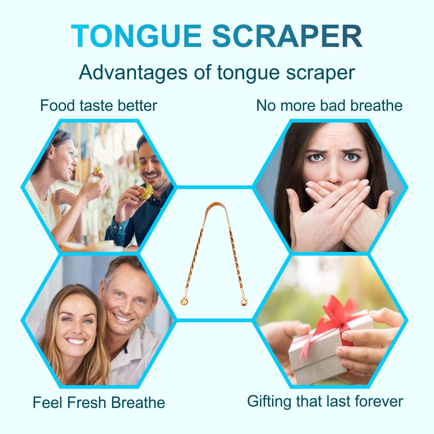 Wonder Care - Limited Edition Exquisite Twisted Copper Tongue Scraper/Cleaner Ayurvedic Antibacterial for Optimal Oral Hygiene (1 Pc) image number 2
