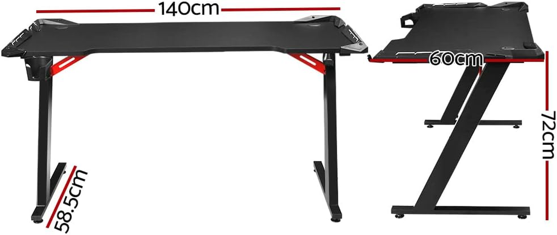Artiss 140Cm Length Gaming Desk, Standing Computer Office Desks Study Table Work Tables Workstation Home Storage Furnishings, with RGB LED Lights Adjustable Cup Holder Headphone Hook Cable Holes Black