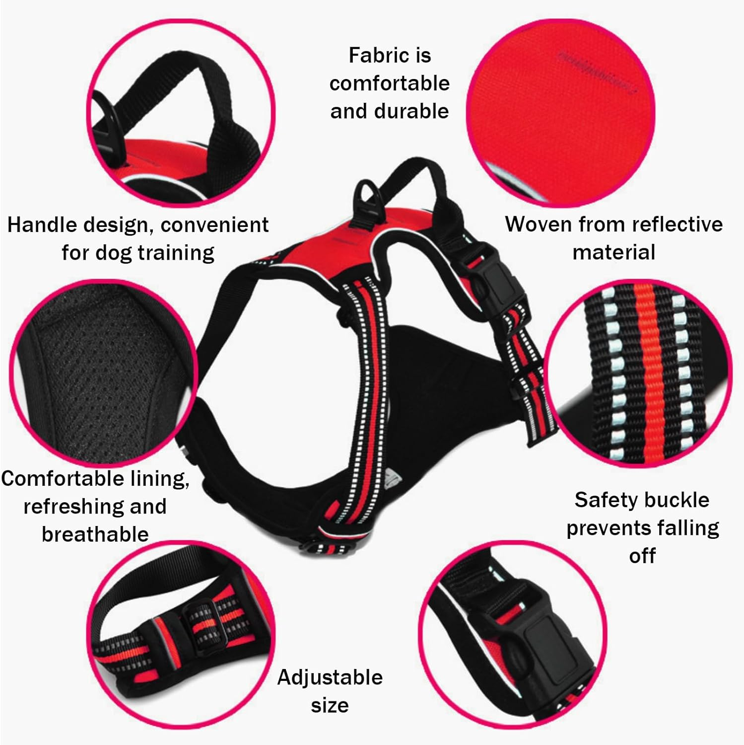 DKDDSSS Dog Harness Large Dog No Pull Pet Harness Dog Vest Harness, Adjustable Soft Padded Pet Vest Harness, Y Shaped Harness, Dog Harness, Easy Control Handle for Training or Walking, L image number 5
