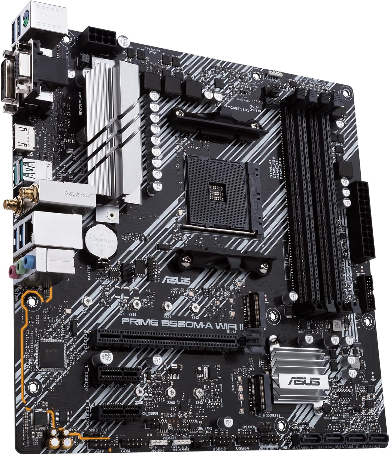 ASUS Prime B550M-A Wifi II Motherboard Microatx, AMD B550, Socket AM4, DDR4, PCI 4.0, LAN Realtek 1Gb, Wifi 6 (802.11Ax), 2Xm.2, 4Xsata 6Gb/S, 2Xusb 3.2 Gen 2, Support Aura Sync RGB, Black image number 2