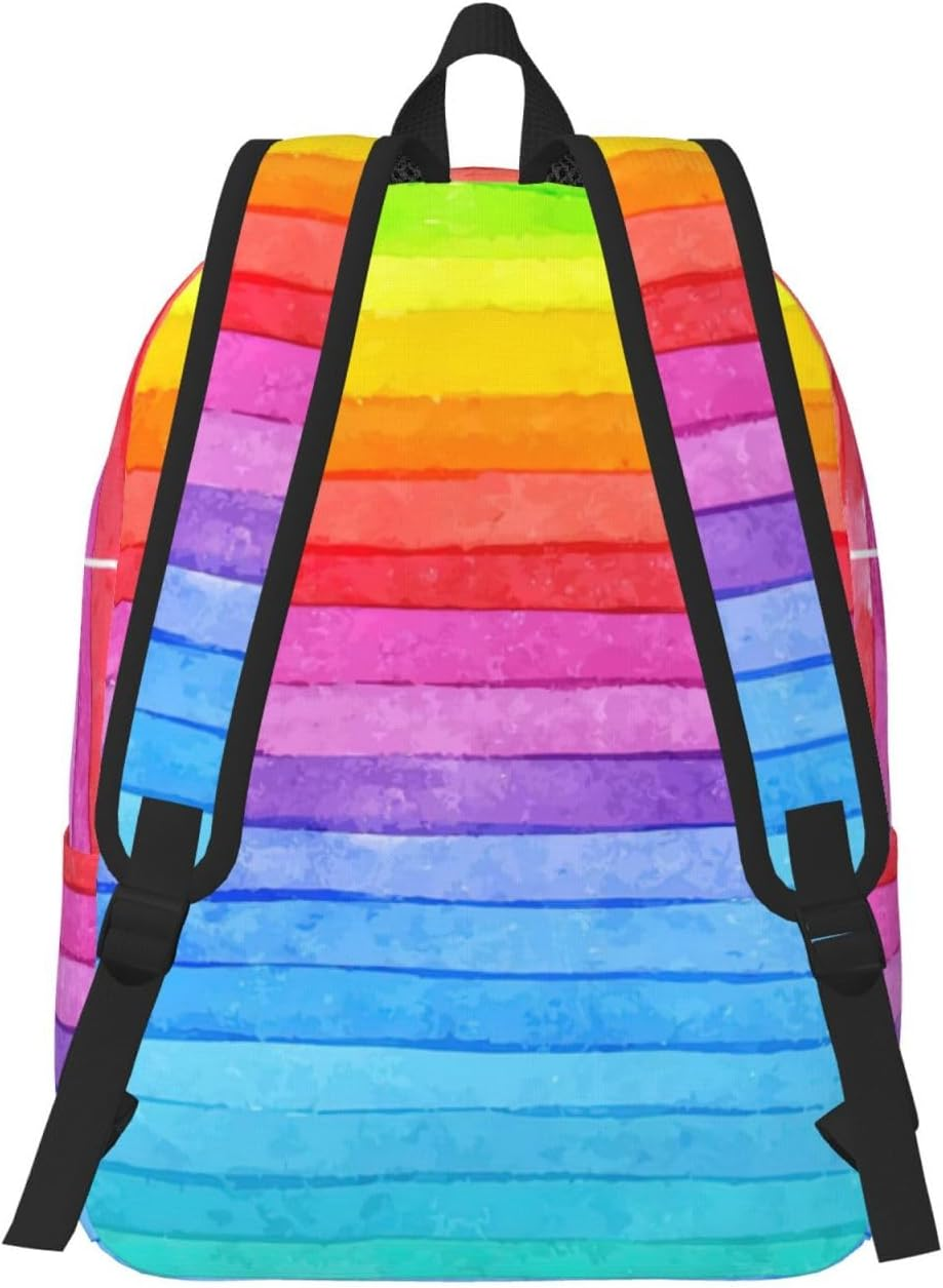 Casual Backpack,School Backpack Waterproof Casual Backpack Cute Laptop Backpack Travel Daypack,Rainbow Colored Striped Print image number 5