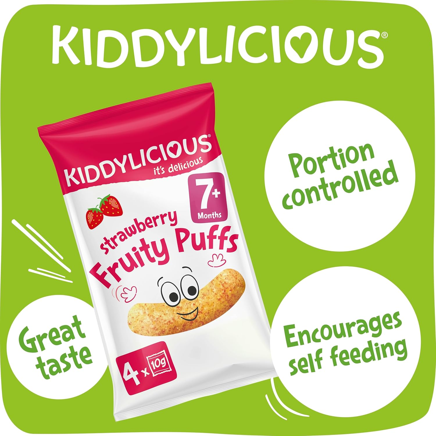 Kiddylicious - Fruity Puffs - Strawberry - Delicious Snacks for Babies - Suitable for 7+ Months -4X10G - 40G image number 5
