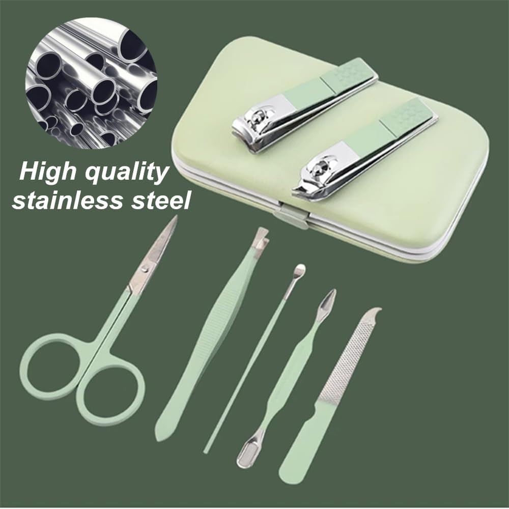 7Pcs Manicure Set, Nail Clippers Kit, Stainless Steel Manicure Kit, Nail Clipping Tools Portable Travel Grooming Kit, the Best Gift with Luxurious Case (Green) image number 2