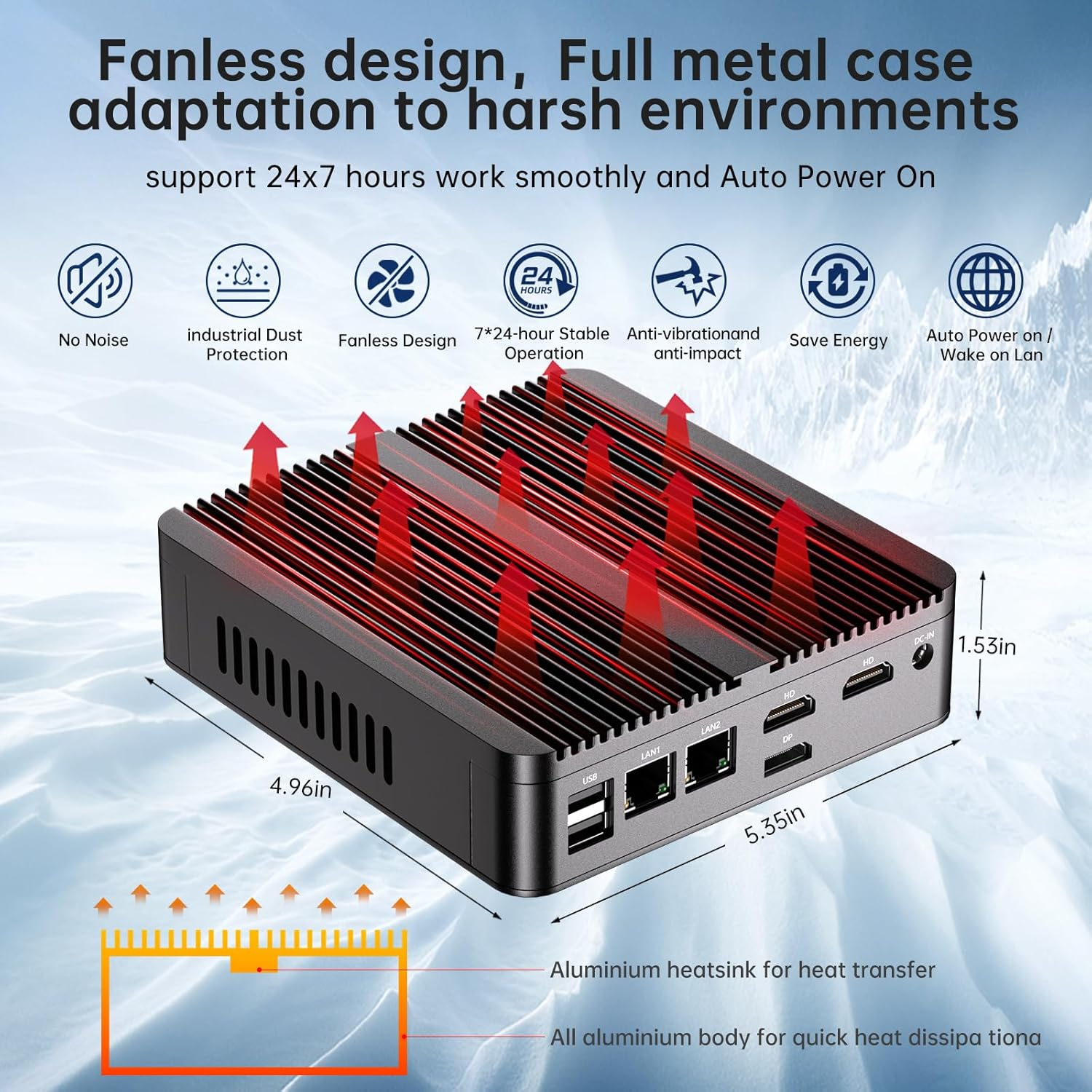 Industrial Mini PC, Fanless Computer 13Th Twin Lake-N150 (Up to 3.6Ghz, Upgraded N100), 16G DDR4, 256G NVME SSD, Win-11 Pro(Tpm2.0), COM RS232, Dual LAN, 4K@60Hz 2Xhdmi/Dp, Wifi6, BT5.2 image number 5