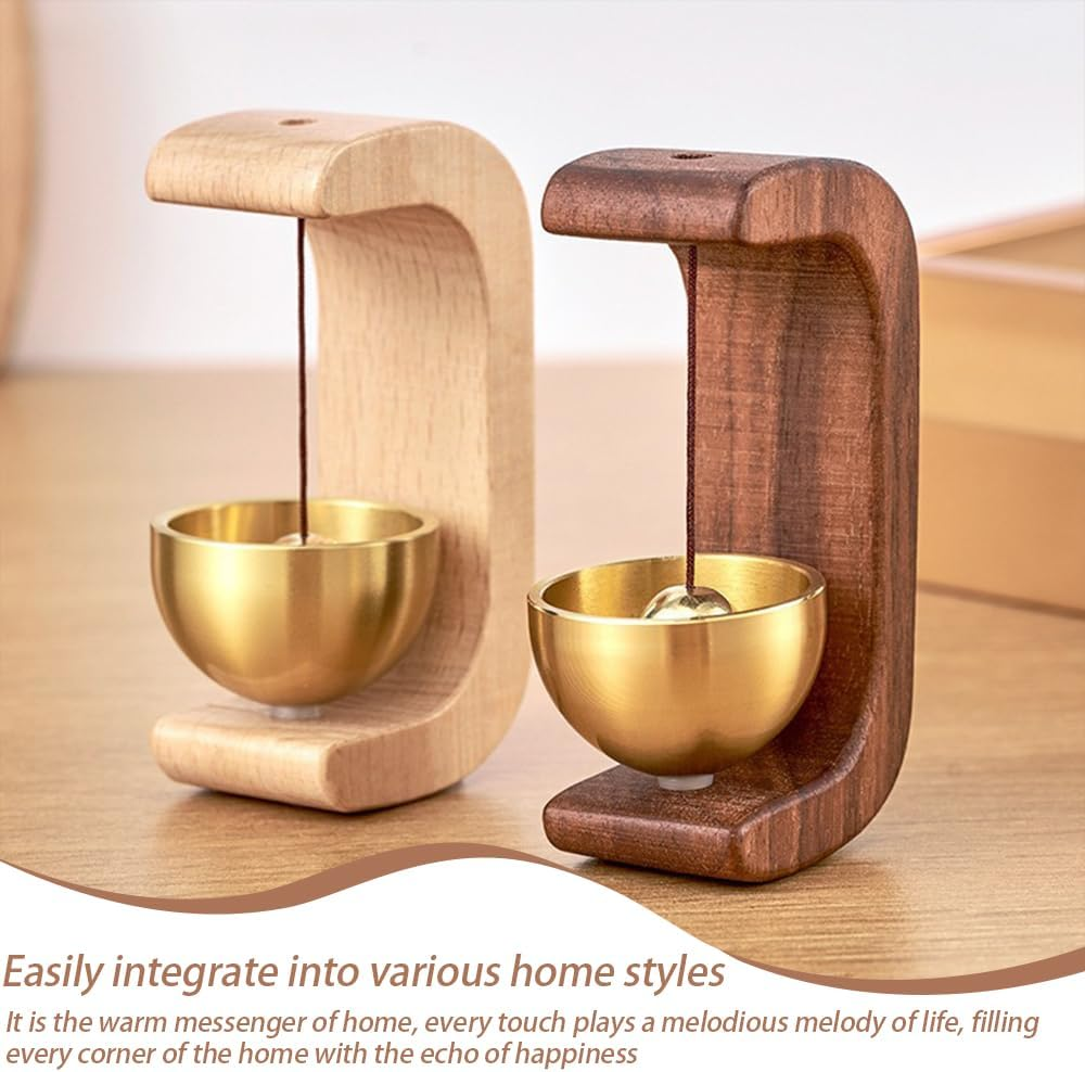 2PCS Shopkeeper Bell, Magnetic Wood Doorbell Wind Chime for Entrance, Easy Install with Golden Brass Bell, Compact Wood Style Bass Cute Reminder for Store Wardrobe Fridge