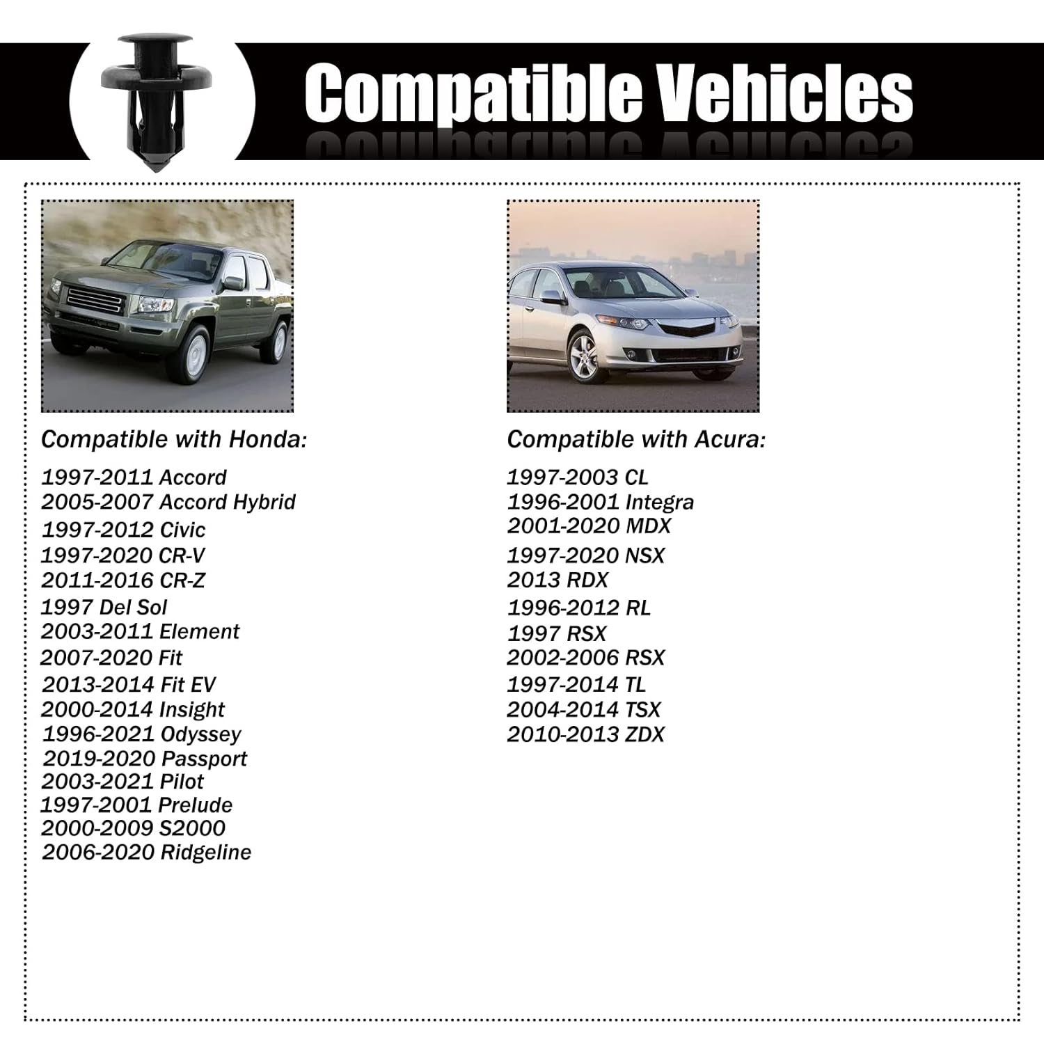 20Pcs Front Bumper Push-Type Retainer Clips, 10Mm Fender Liner Clip Compatible with Honda CR-V Accord Civic Acura 91503-SZ3-003 Nylon Clip Fasteners Pin Screws