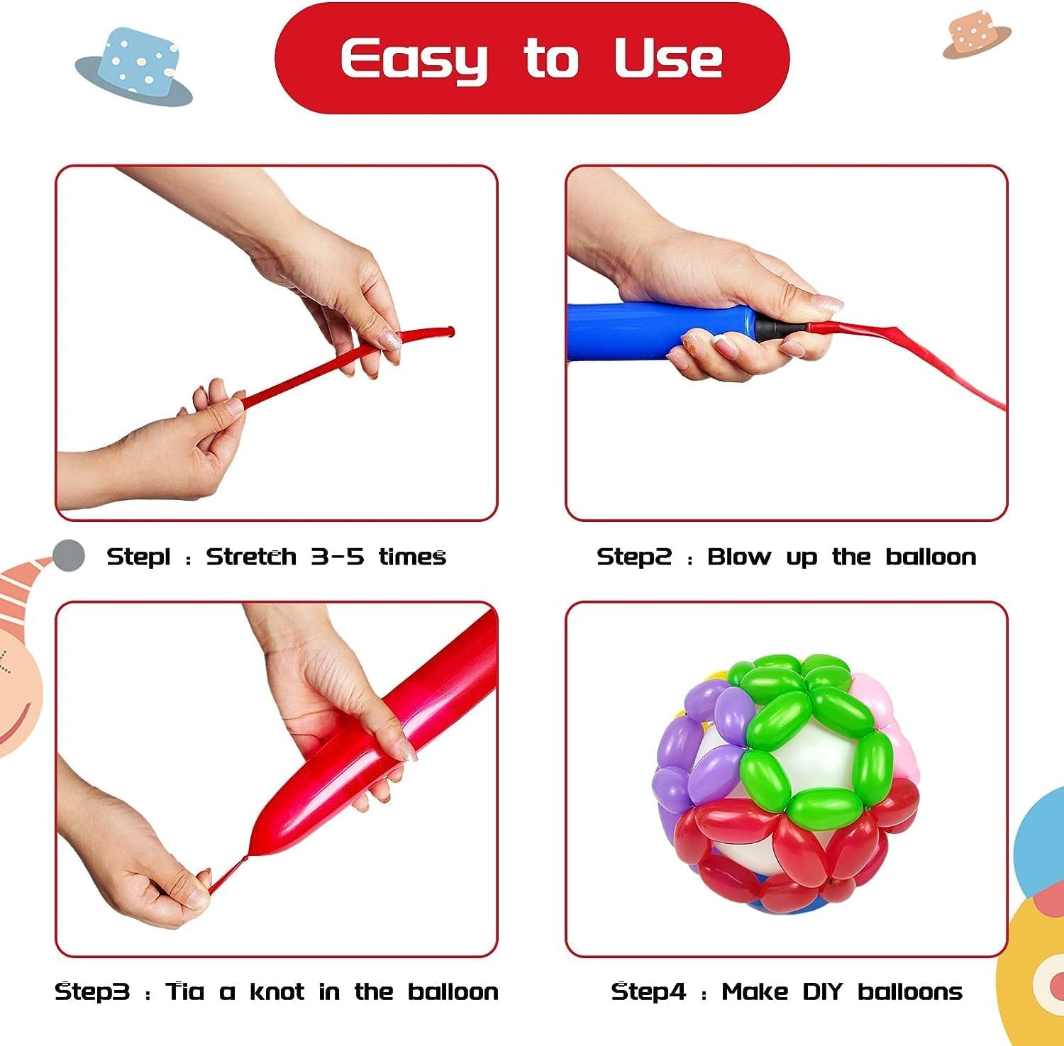 100Pcs 260 Long Balloons with Pump, Colors Balloons Animal Kit DIY Premium Latex Twisting Modeling Balloon for Birthday Wedding Festival Party Decorations (Assorted Colors) image number 4