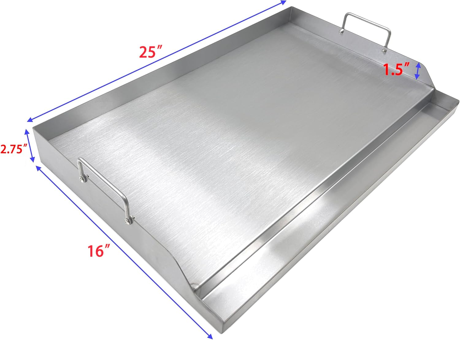 Direct Store Parts DS127 Stainless Steel BBQ Cooking Griddle, Universal Flat Top Griddle with 2 Handles for Most Gas Grills, W25"&times;D16"&times;H2.75", Heavy Duty Stainless Steel Griddle 1Pc, Large Size image number 6