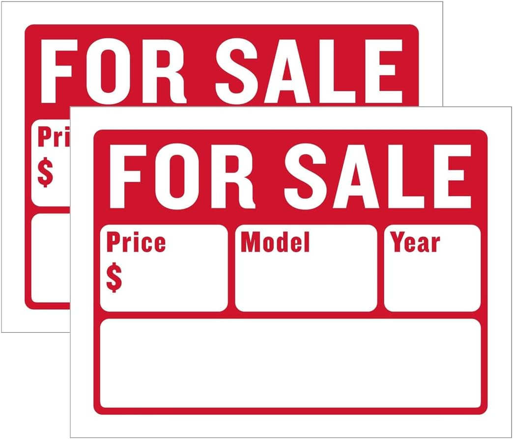 Large 12" X 16" for Sale Sign for Cars and Auto Sales (2-Pack) &ndash; 2-Line Design for Easy-To-Read Vehicle Information