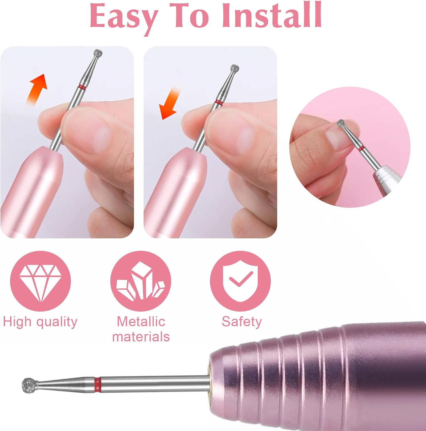Hecla 16 Pcs Nail Drill Bits 3/32" Diamond Ball Bit Universal Manicure Drill Bits Professional Safety Cuticle Efile Remover Bit Nail Prepare Pedicure Tool for Nails File Machine Acrylic Gel Polishing image number 3