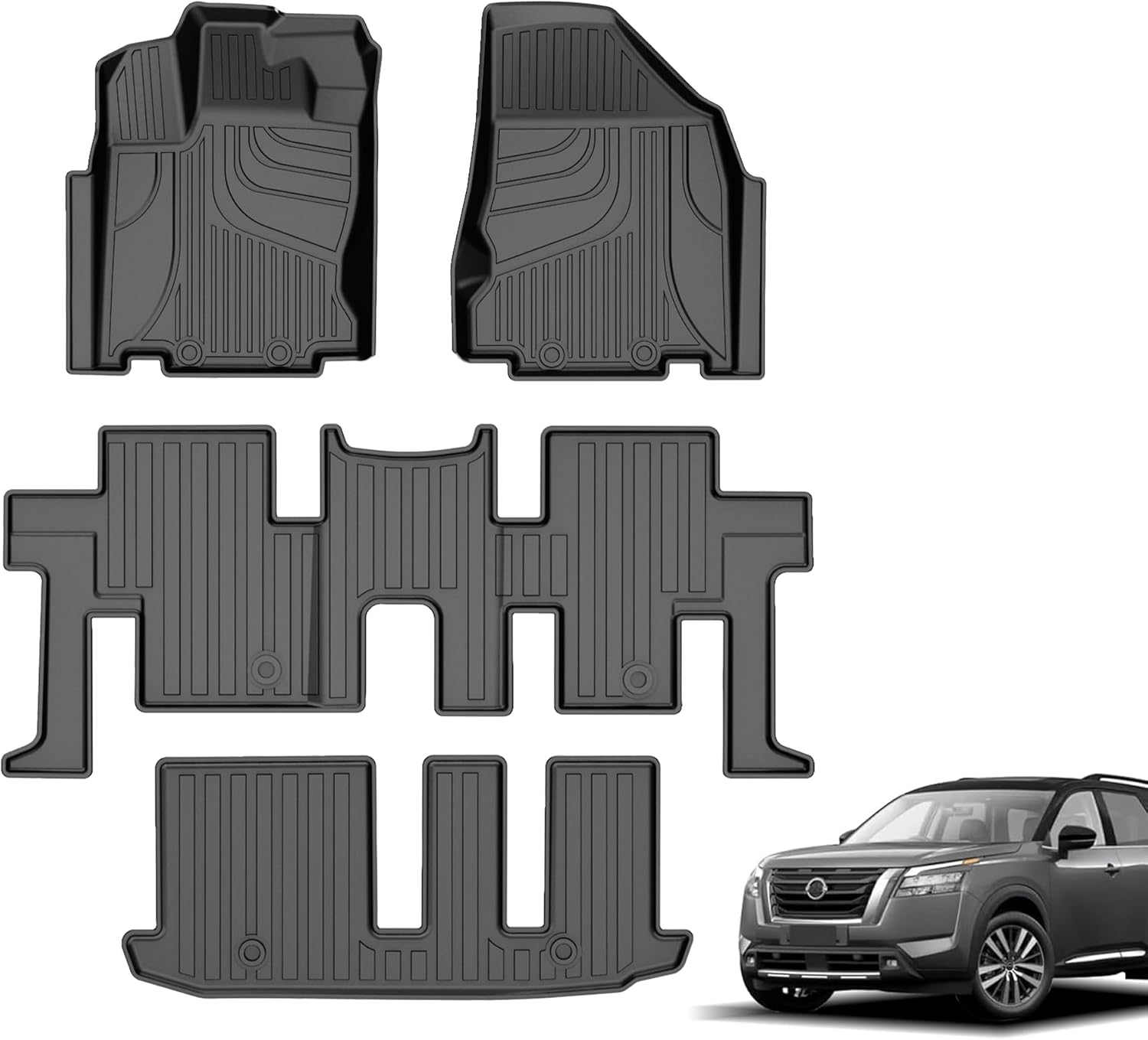 Floor Mats Custom for 2013-2020 Nissan Pathfinder/2014-2020 Infiniti QX60/2013 Infiniti JX35 All Weather TPE Heavy Duty Car Floor Mat Pathfinder Accessories Full Floor Liners Set image number 5