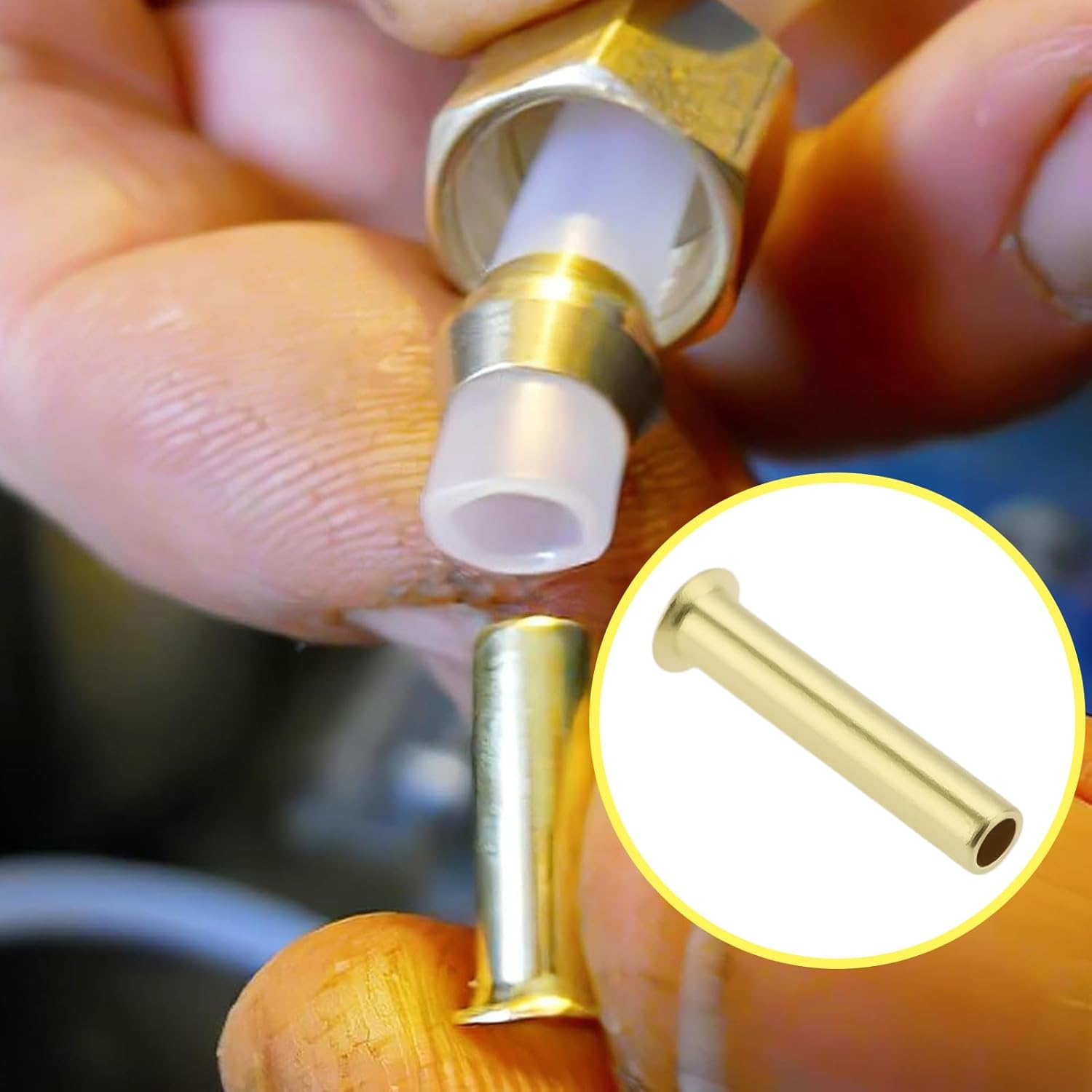 Ecsing 100Pcs Brass Compression Insert Suitable for 1/4Inch Tube Outer Diameter for Water Oil Air Pipe