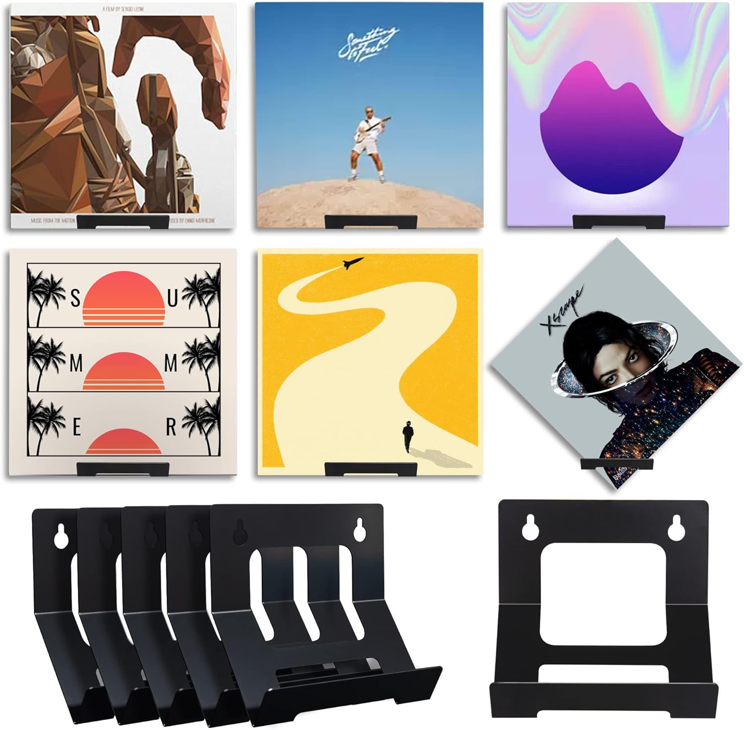 Mylifeunit Vinyl Record Wall Mount, 6 Pack Metal Record Holder for Albums Display (Black)