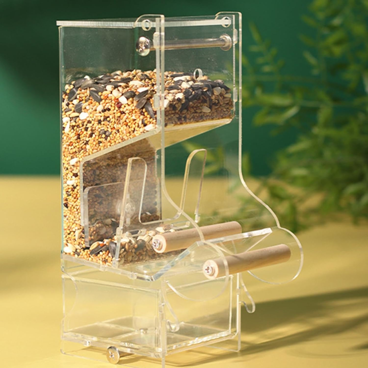 Shurzzesj Automatic Parrot Feeder, Clear Automatic Acrylic Bird Food Container with Perch, Cage Food Dispenser for Cockatiel, Squirrel, Finch, Lovebirds, Budgies, Canary, Parakeets image number 5