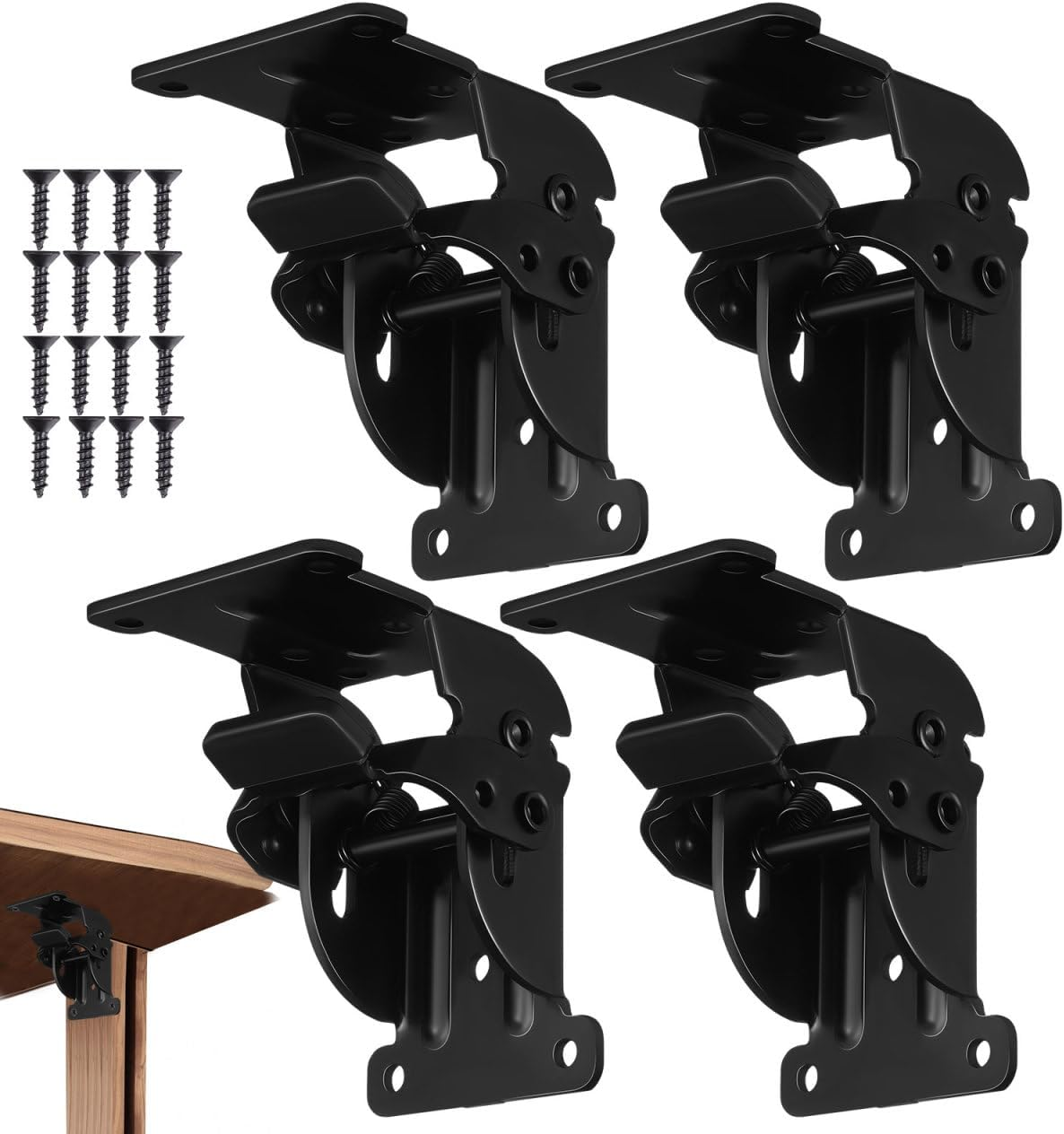 Tofficu Self Locking Hinge Brackets 4Pcs Furniture Hardware Connectors for Table Legs Folding Hinges for Wood Sectional Sofa image number 4