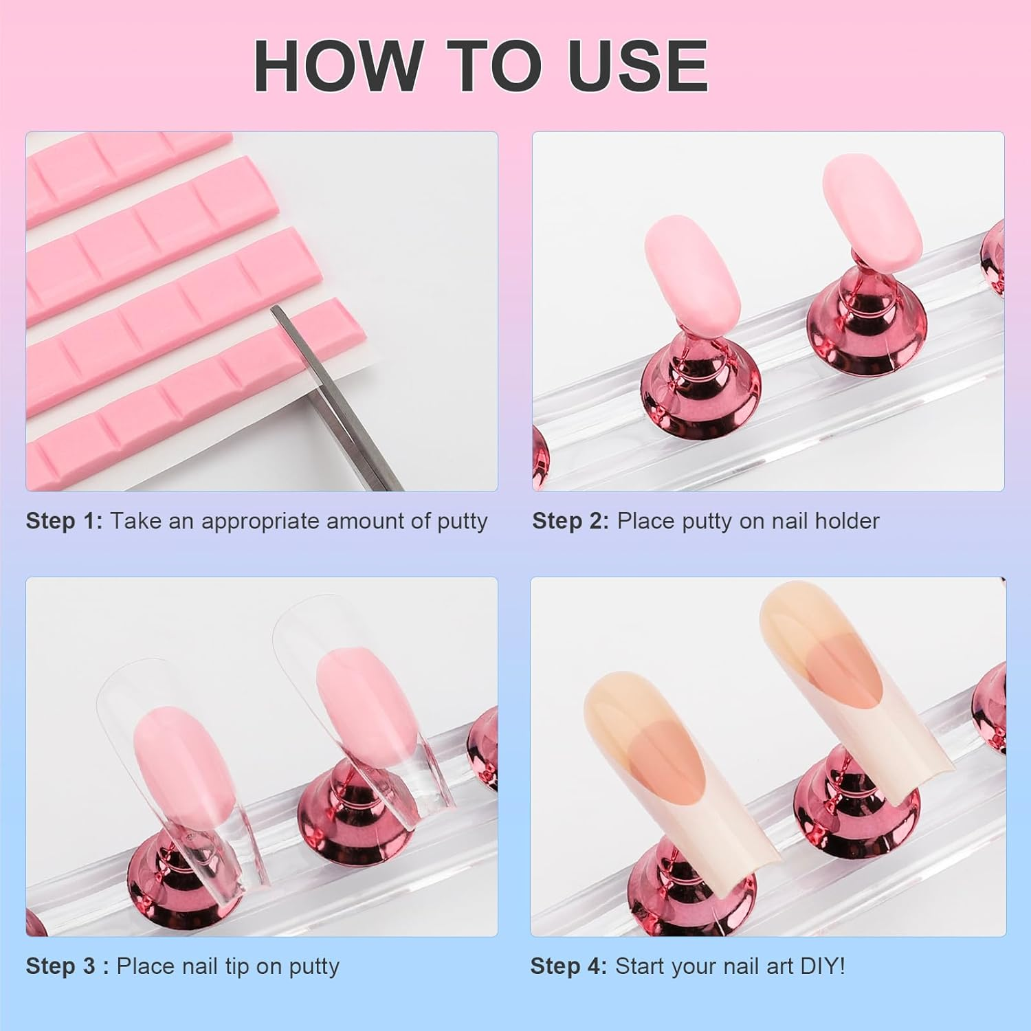 Nail Stand for Press Ons, Magnetic Fake Nail Holder for Painting Nails,Nail Stands for Nail Art with Reusable Putty Home Salon DIY Display Supplies (A-Pink)