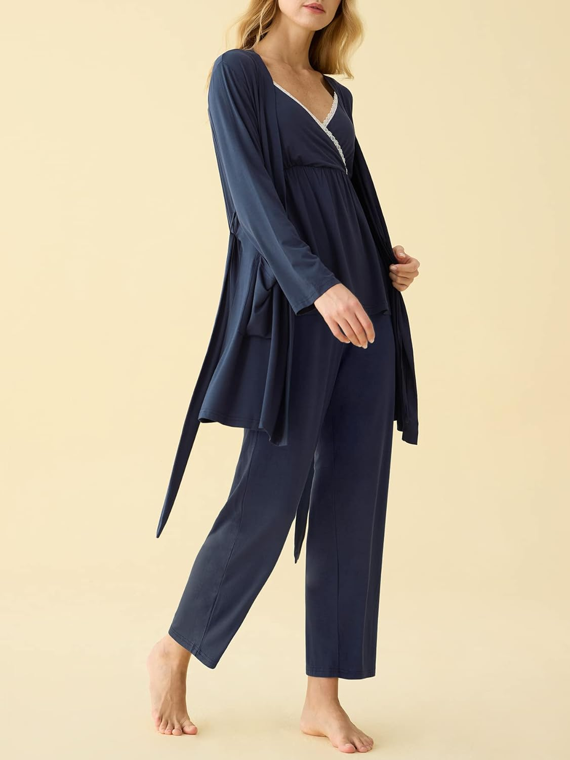 Latuza Women'S Bamboo Viscose 3 Piece Nursing Pajama Set with Robe image number 5